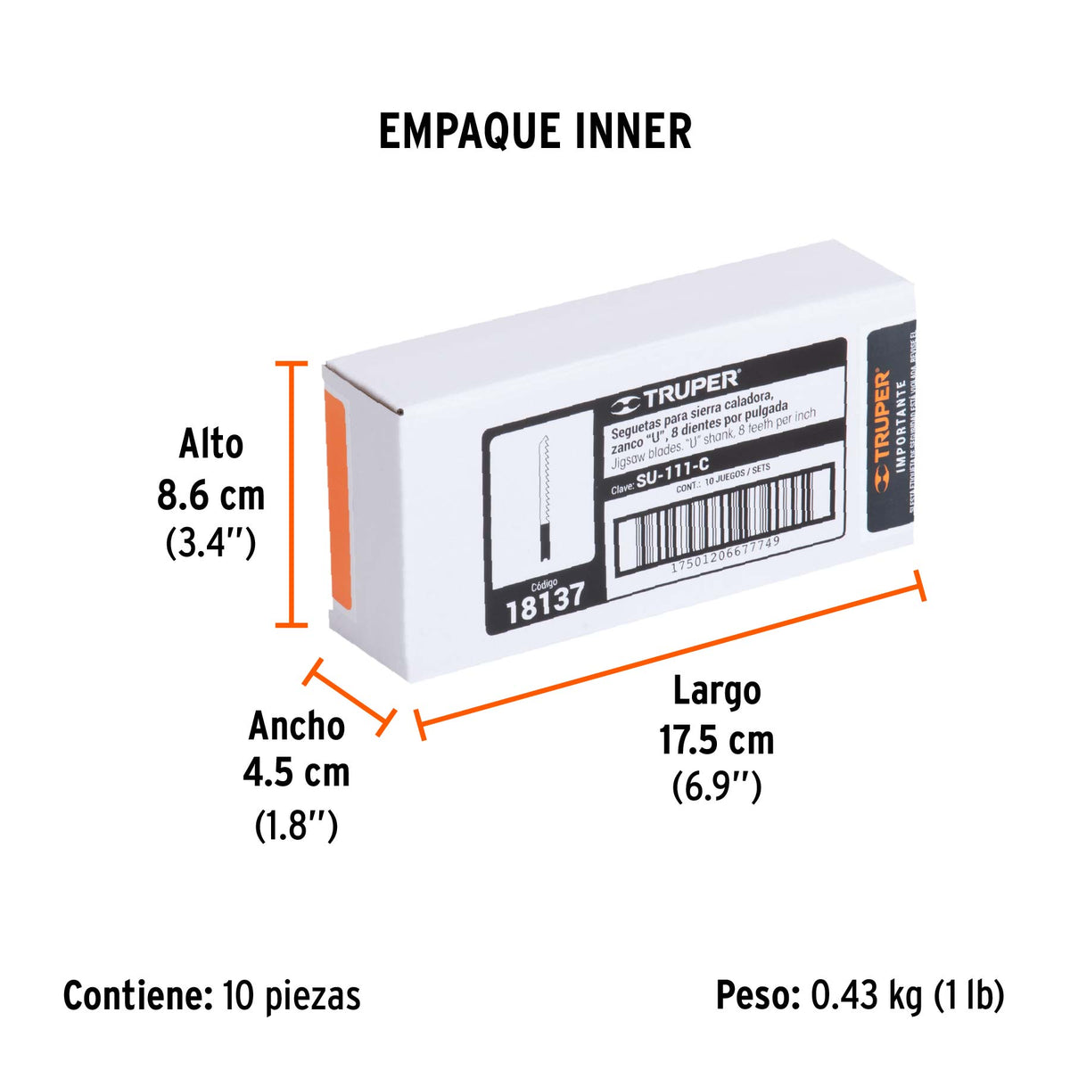 Segueta caladora,cortes rectos madera,zanco u,8dpp,5 pzas