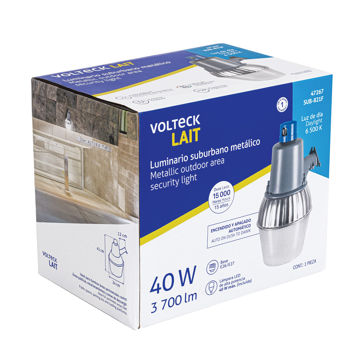 Suburbano metálico con fotocelda, 65W, 6500K, Fluorescente