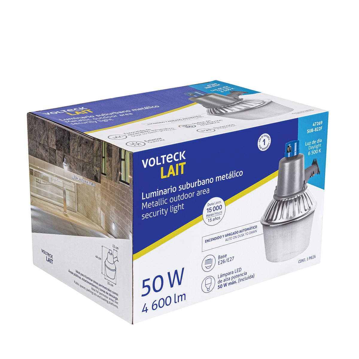 Suburbano metálico con fotocelda, 85W, 6500K, Fluorescente