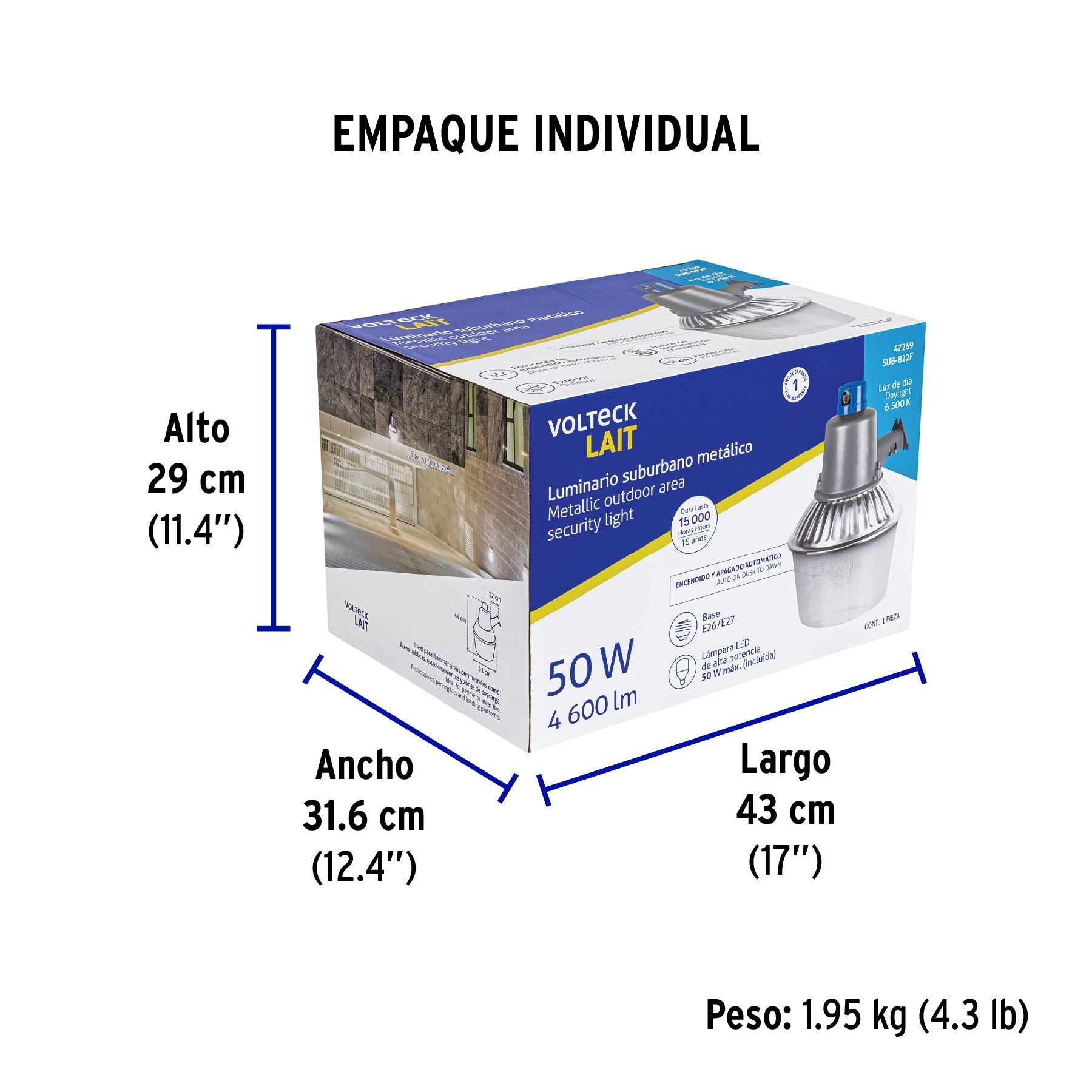 Suburbano metálico con fotocelda, 85W, 6500K, Fluorescente