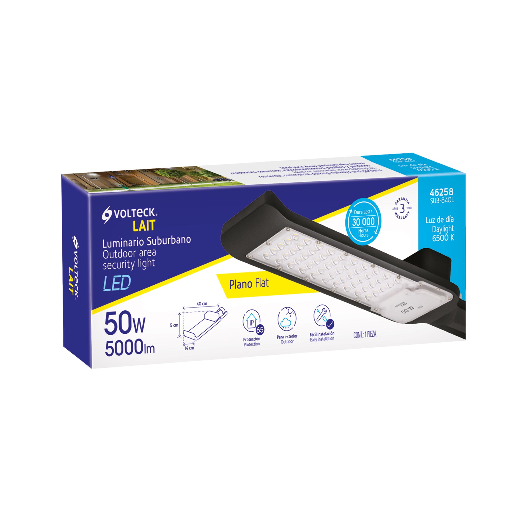 Luminario suburbano de LED, plano, de aluminio, 50 W