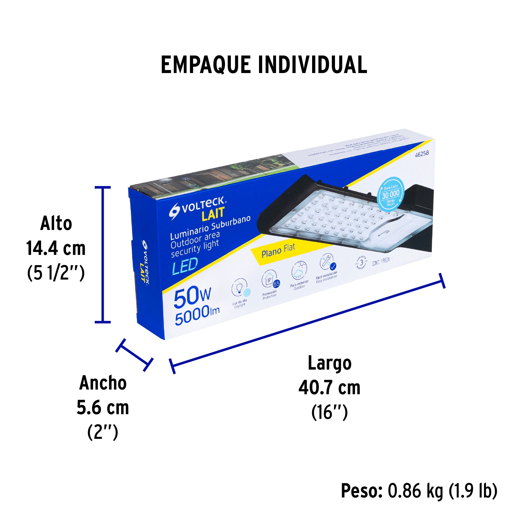 Luminario suburbano de LED, plano, de aluminio, 50 W