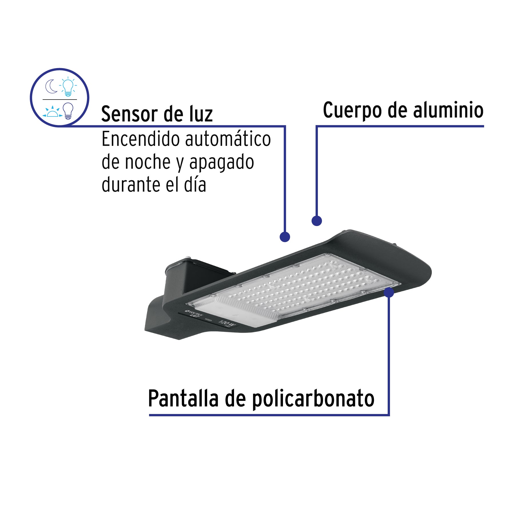 Luminario suburbano de LED 120 W con fotocelda, VOLTECK