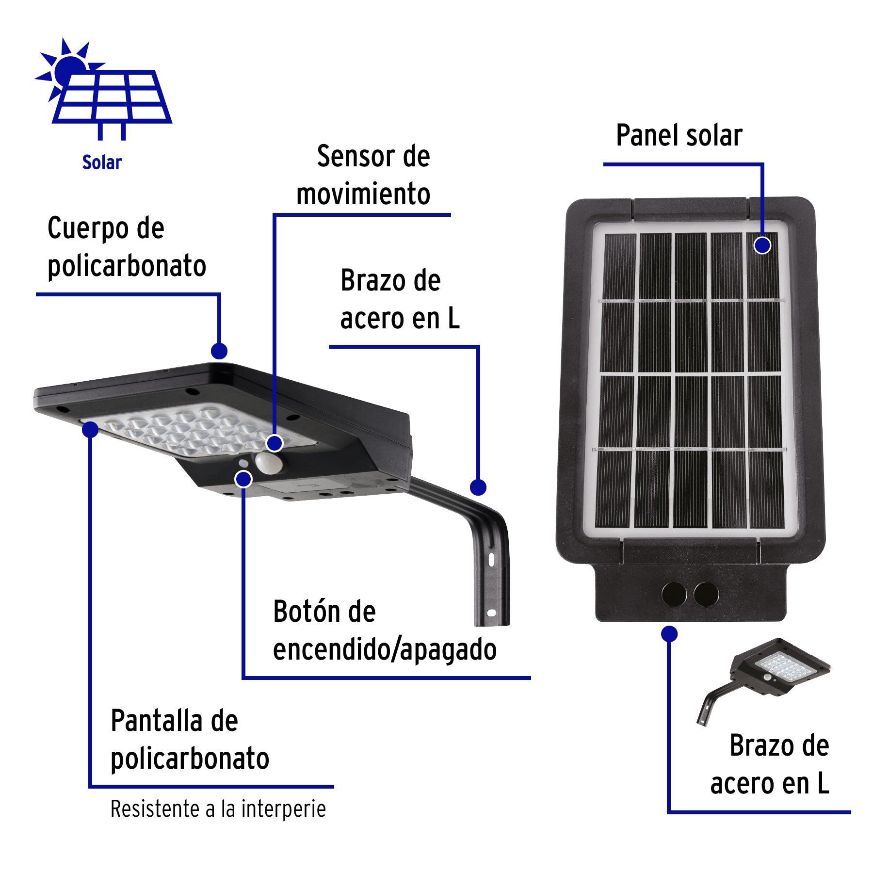 Luminario suburbano de LED 4 W con panel solar, Volteck
