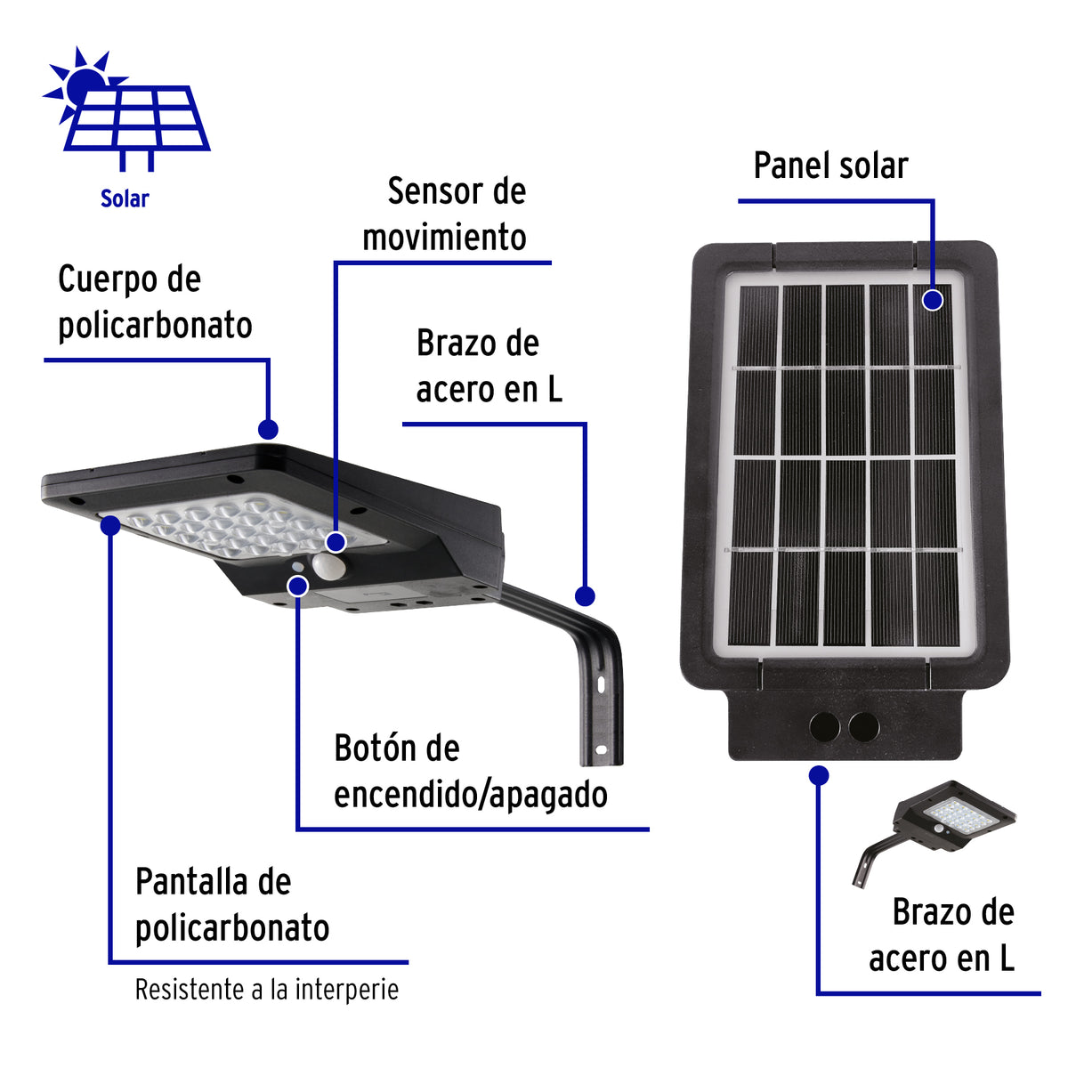 Luminario suburbano de LED 4 W con panel solar, Volteck