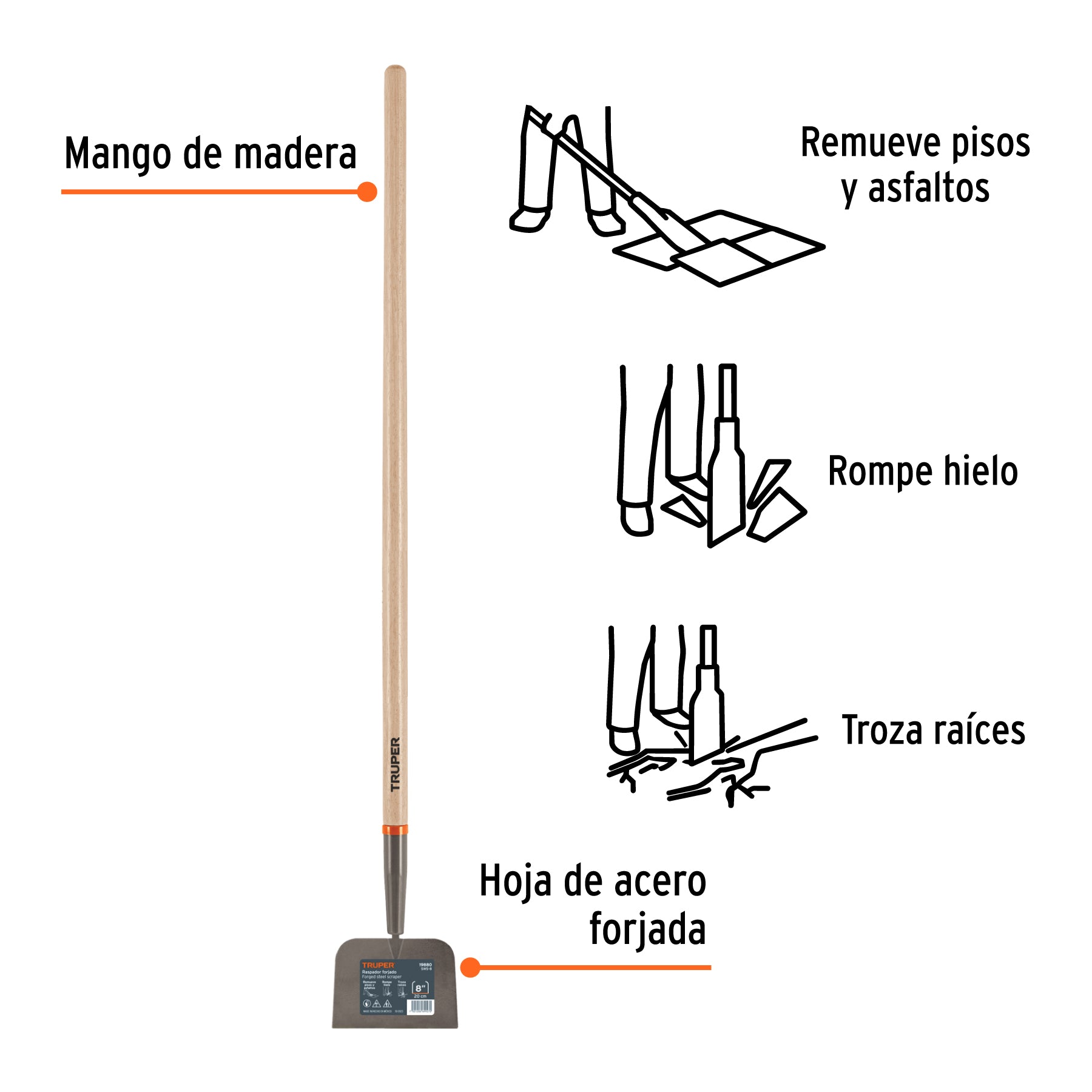 Raspador forjado de 7', mango de 48', Truper