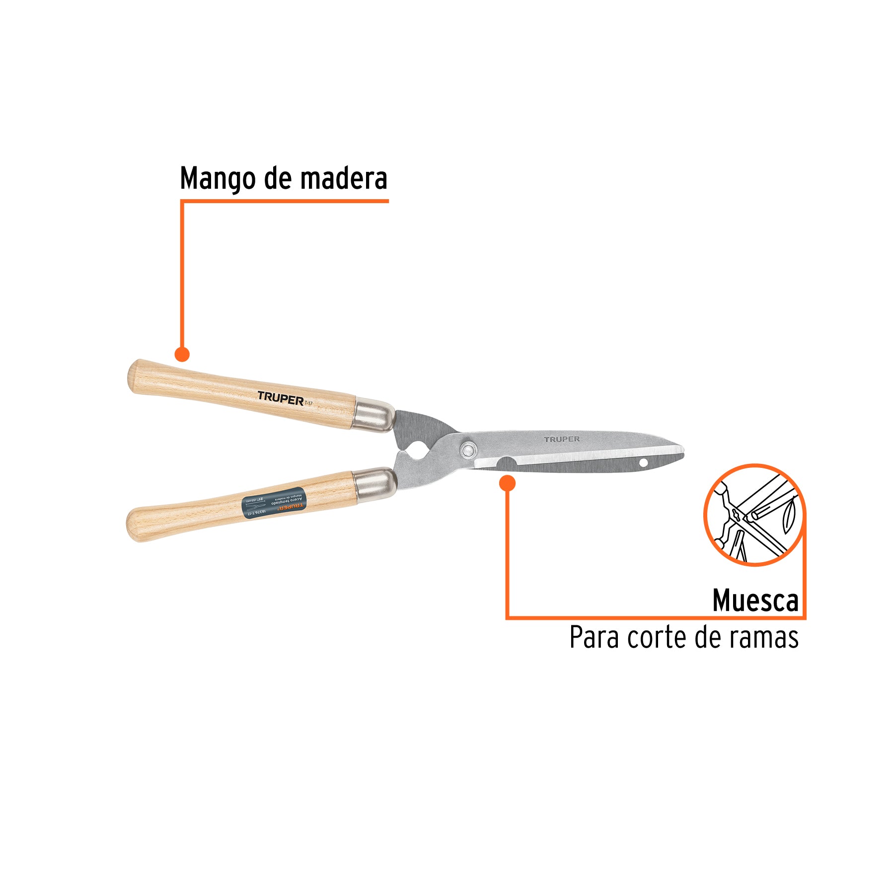 Tijera para poda, ligera, 50 cm, mango madera