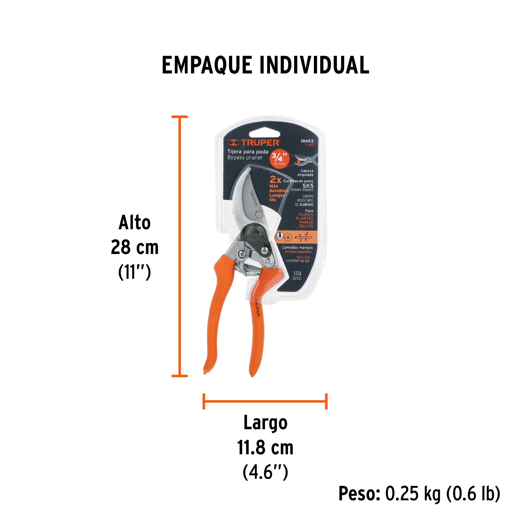 Tijera para poda 8",curva, cuerpo aluminio, cuchilla de paso