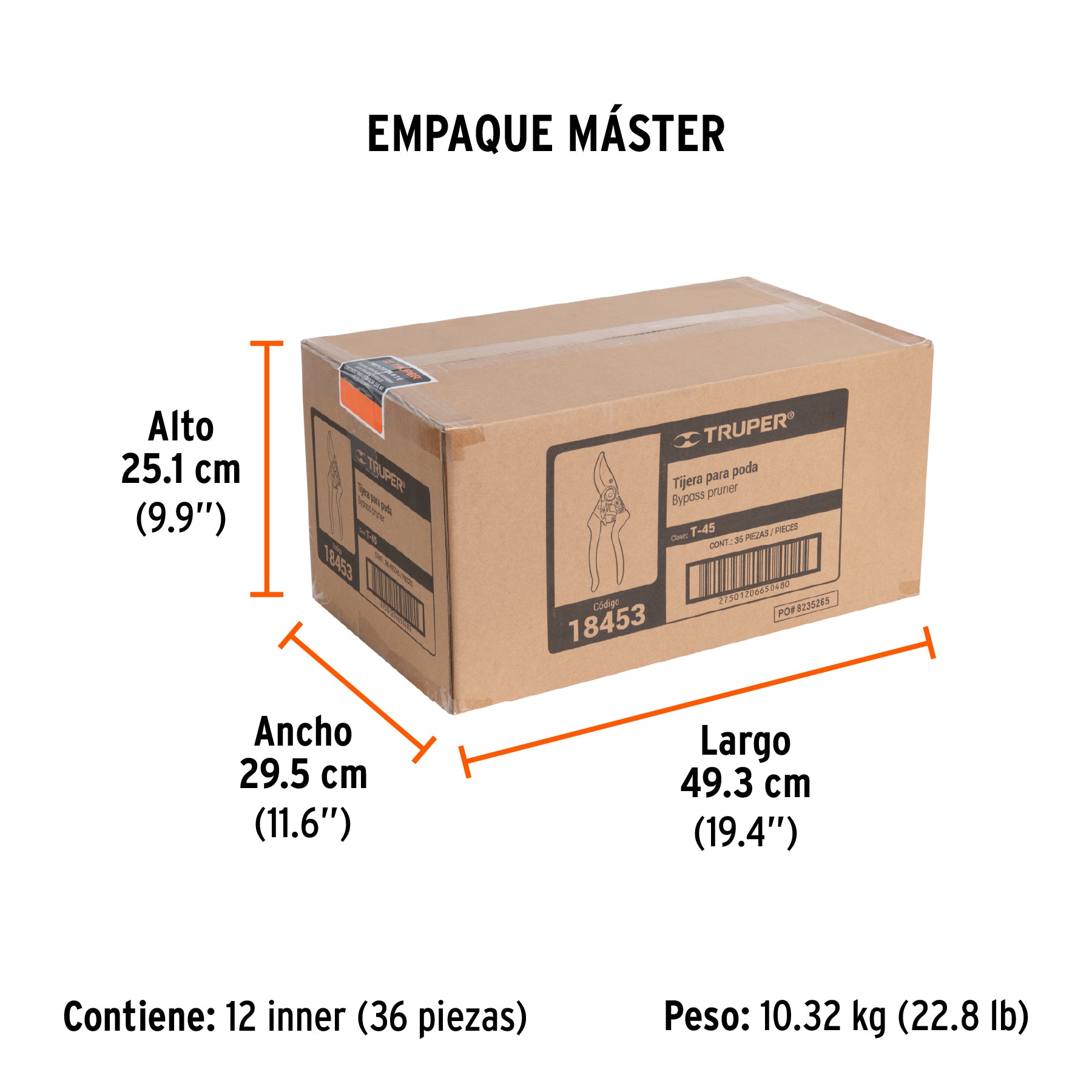 Tijera para poda 8",curva, cuerpo aluminio, cuchilla de paso