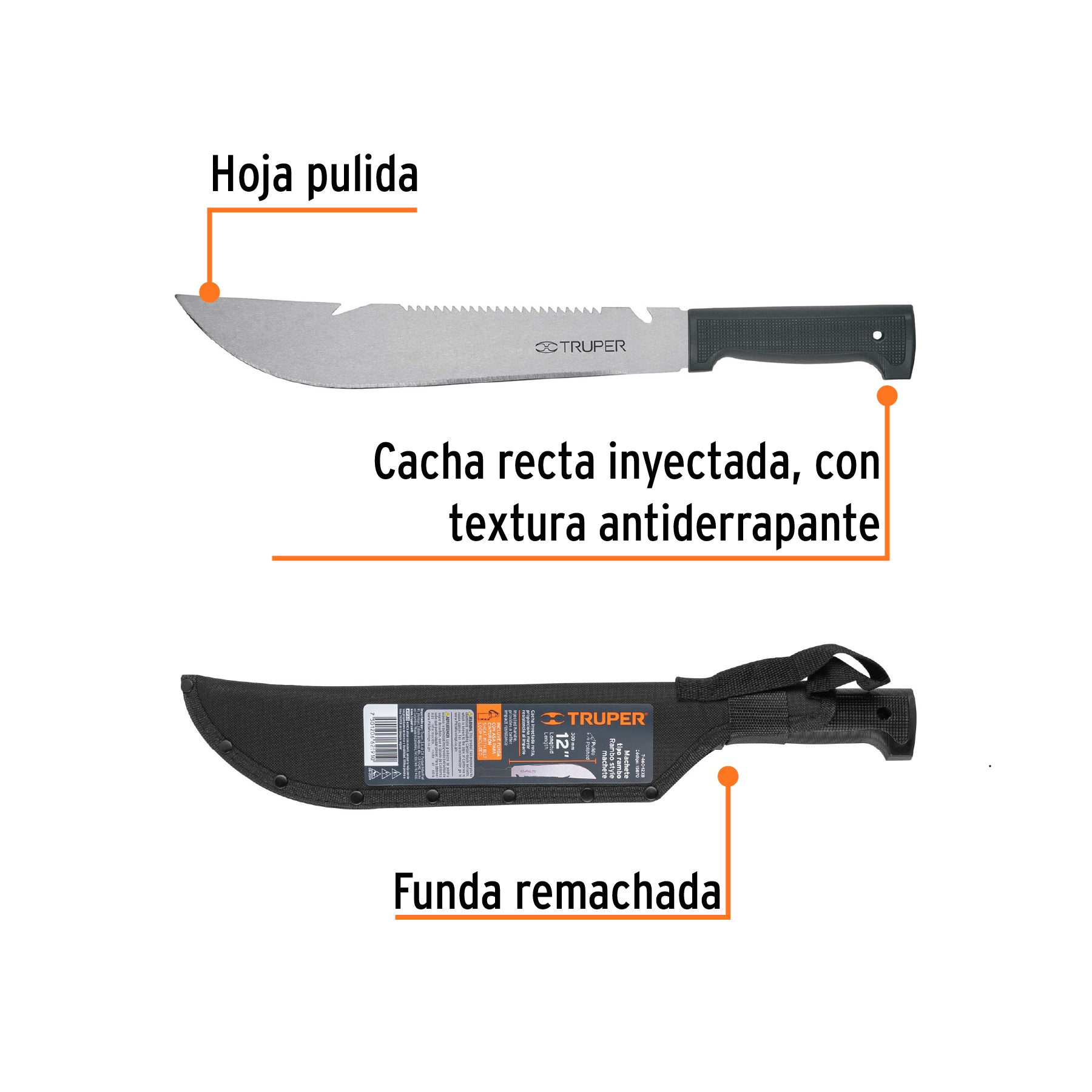 Machete tipo Rambo 12" con cacha negra con funda