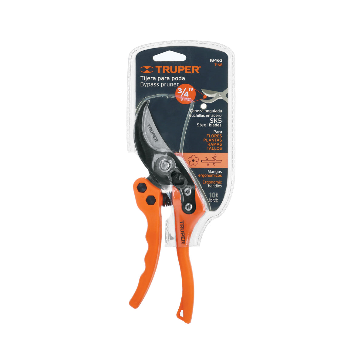 Tijera para poda 8", acero/nylon, cuchilla de paso