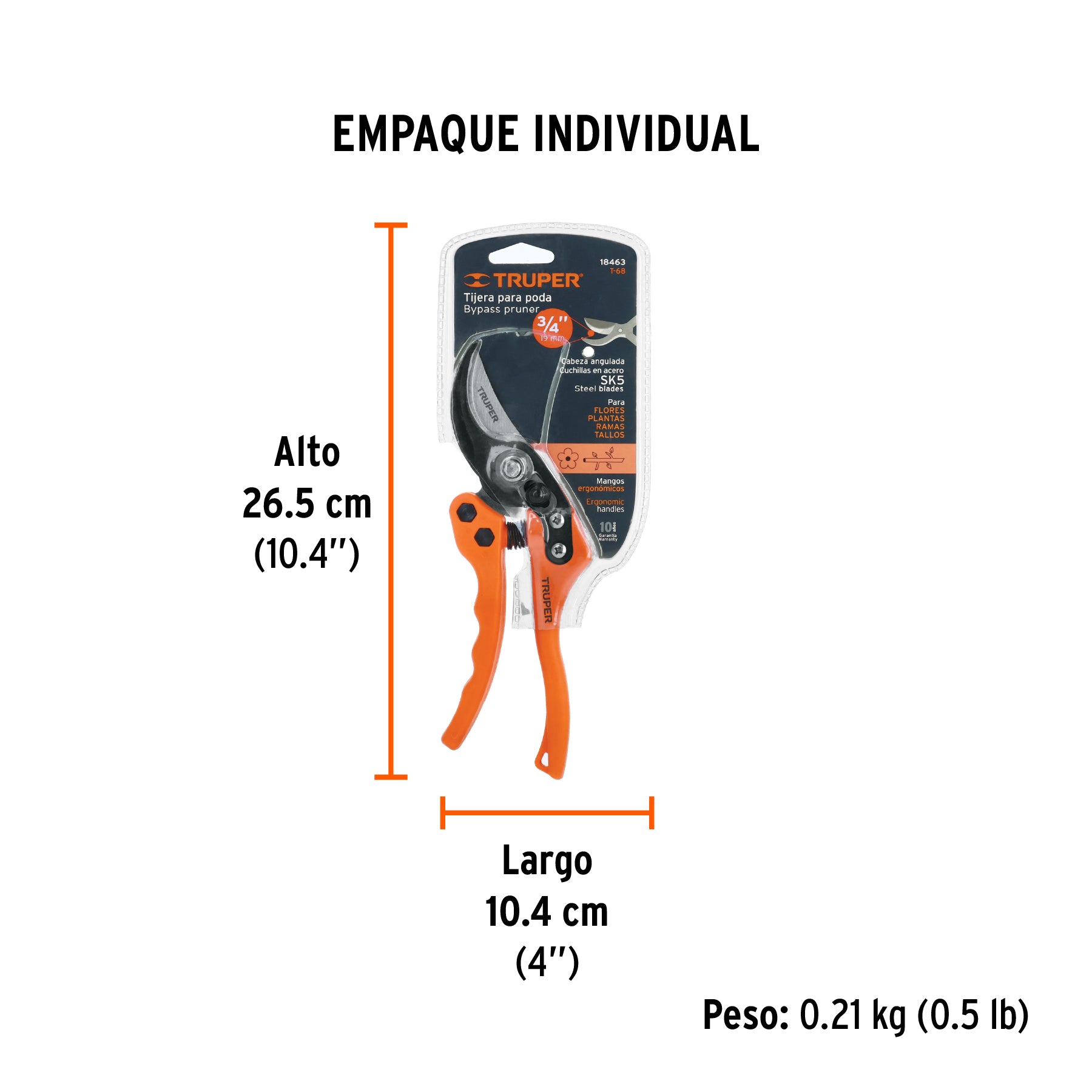 Tijera para poda 8", acero/nylon, cuchilla de paso