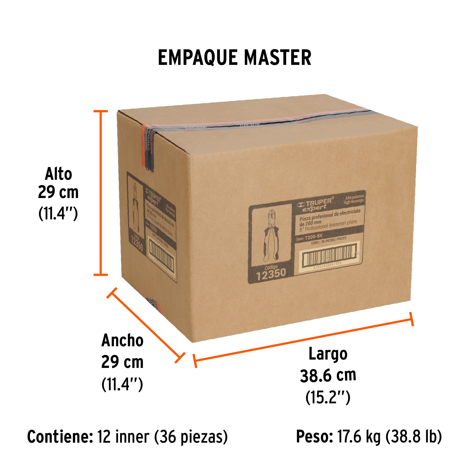 Pinza de electricista profesional, 8", mango comfort grip