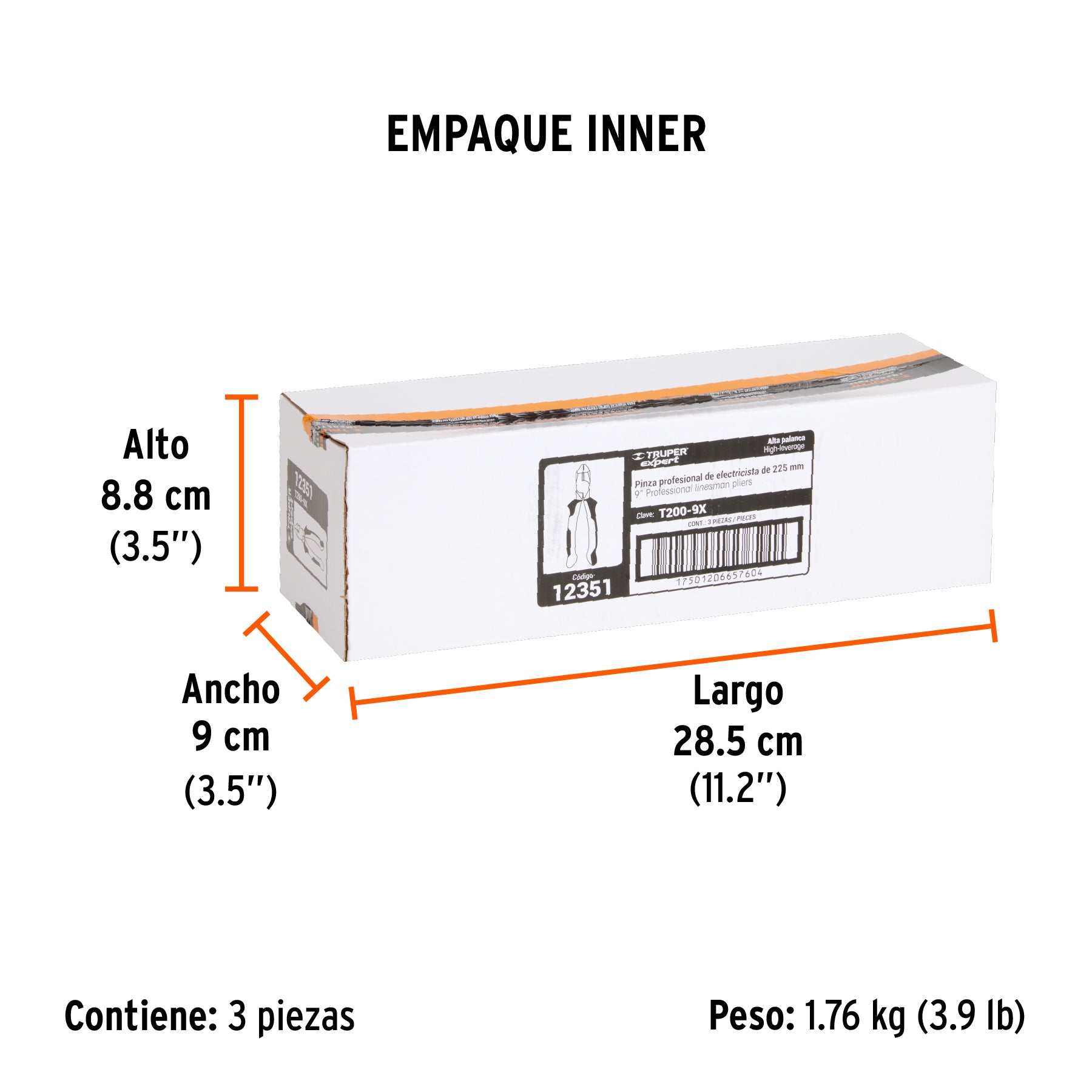 Pinza de electricista profesional, 9", mango comfort grip