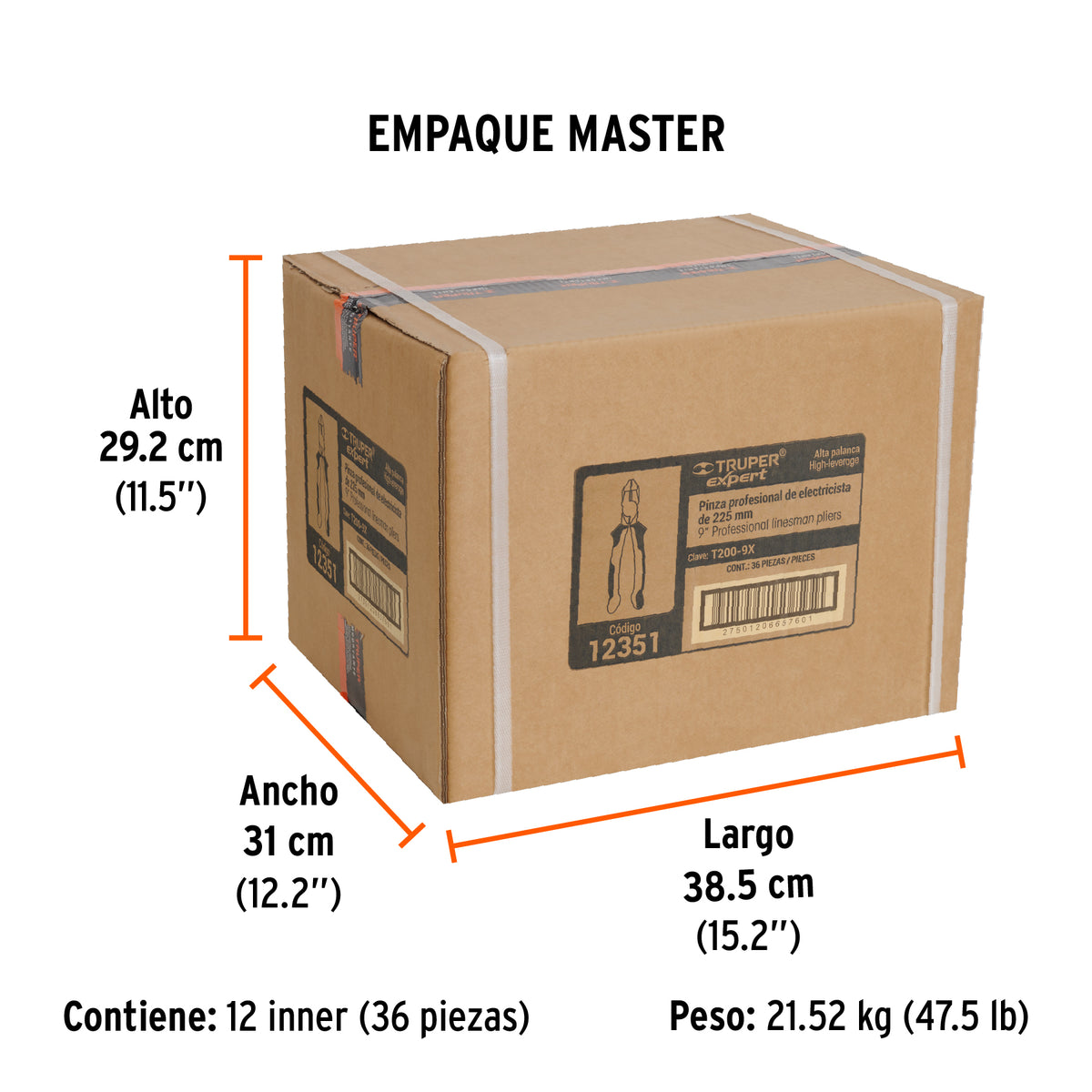 Pinza de electricista profesional, 9", mango comfort grip