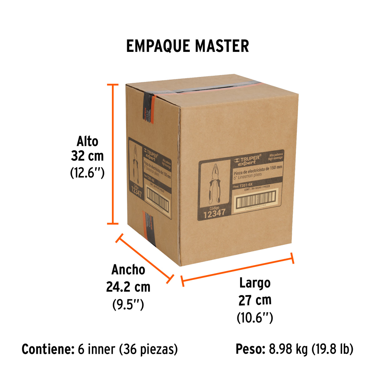 Pinza de electricista 6", mango comfort grip