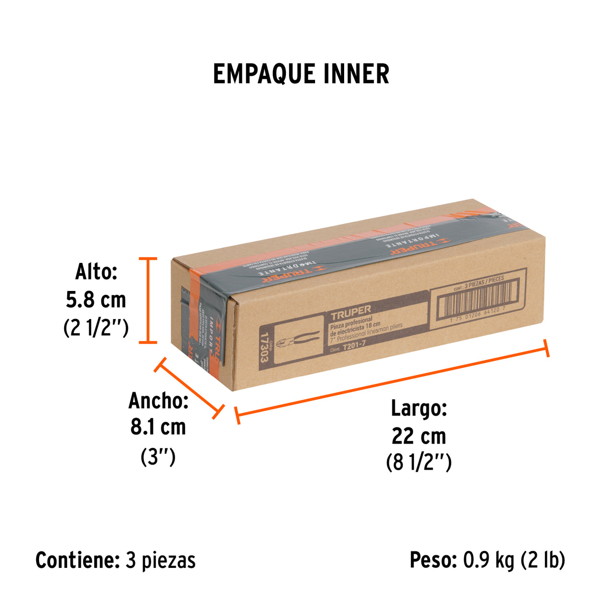 Pinza profesional para electricista 7", mango de vinil