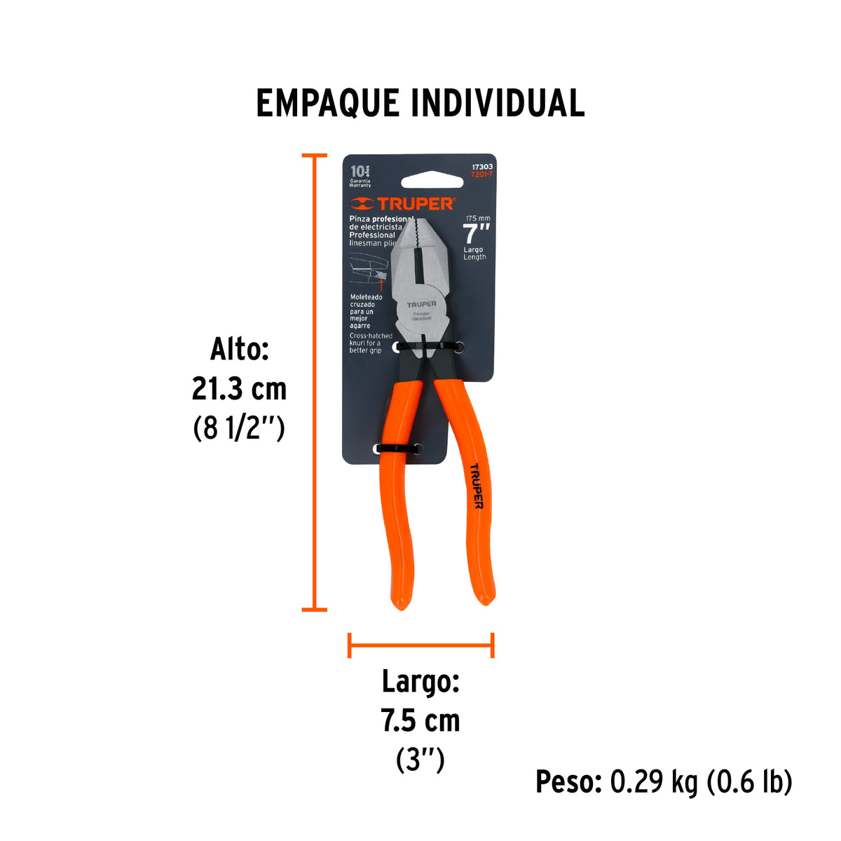 Pinza profesional para electricista 7", mango de vinil