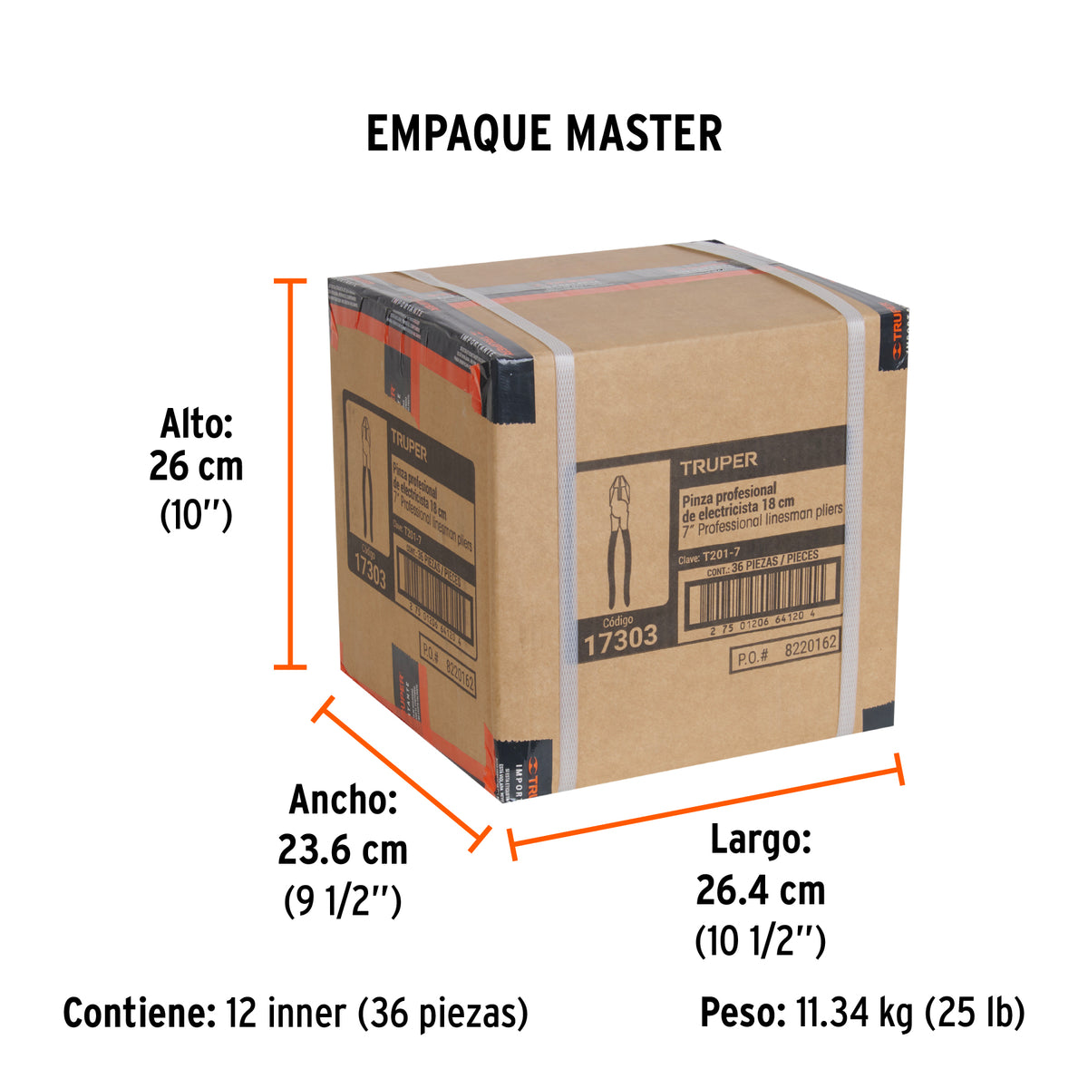 Pinza profesional para electricista 7", mango de vinil