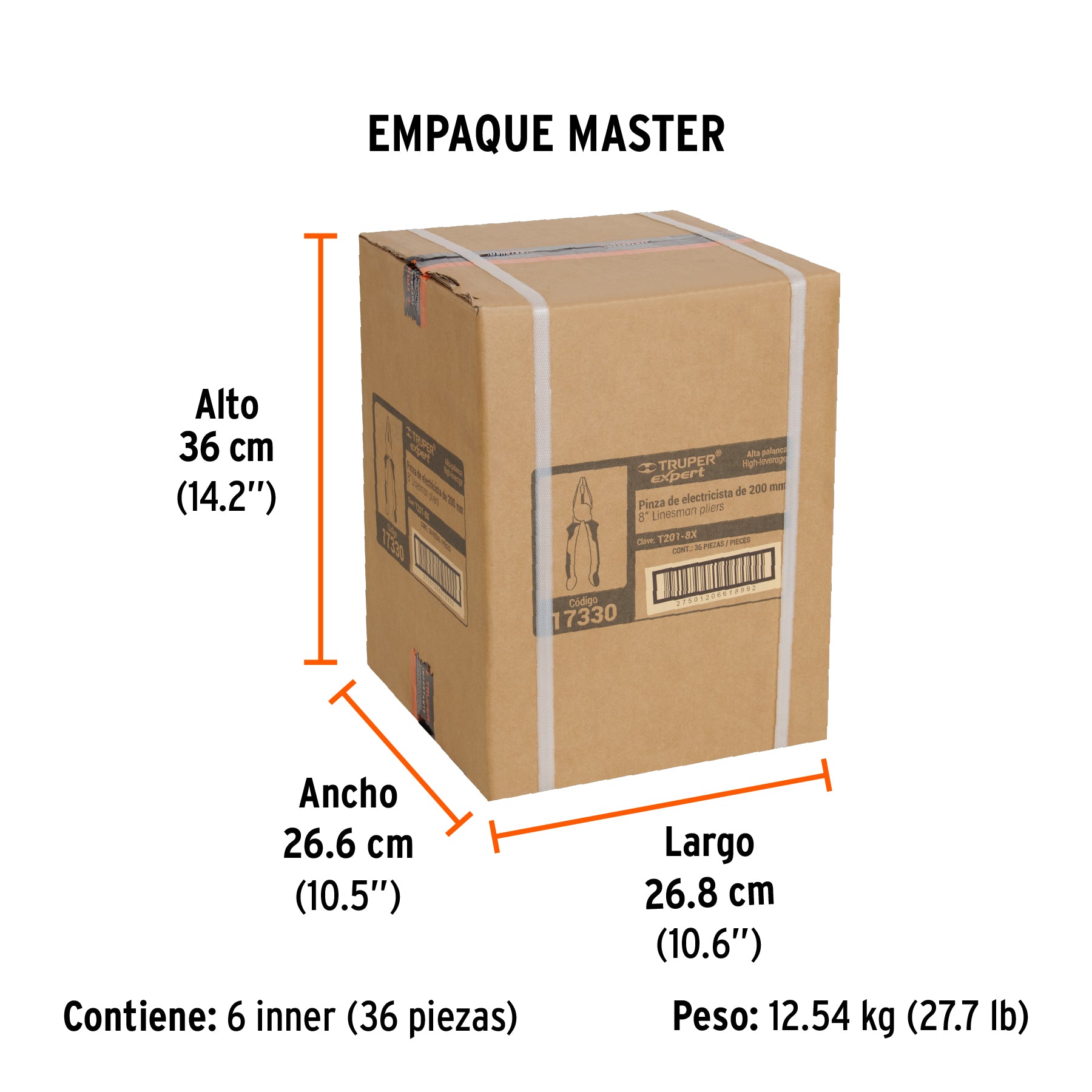 Pinza de electricista 8", mango comfort grip