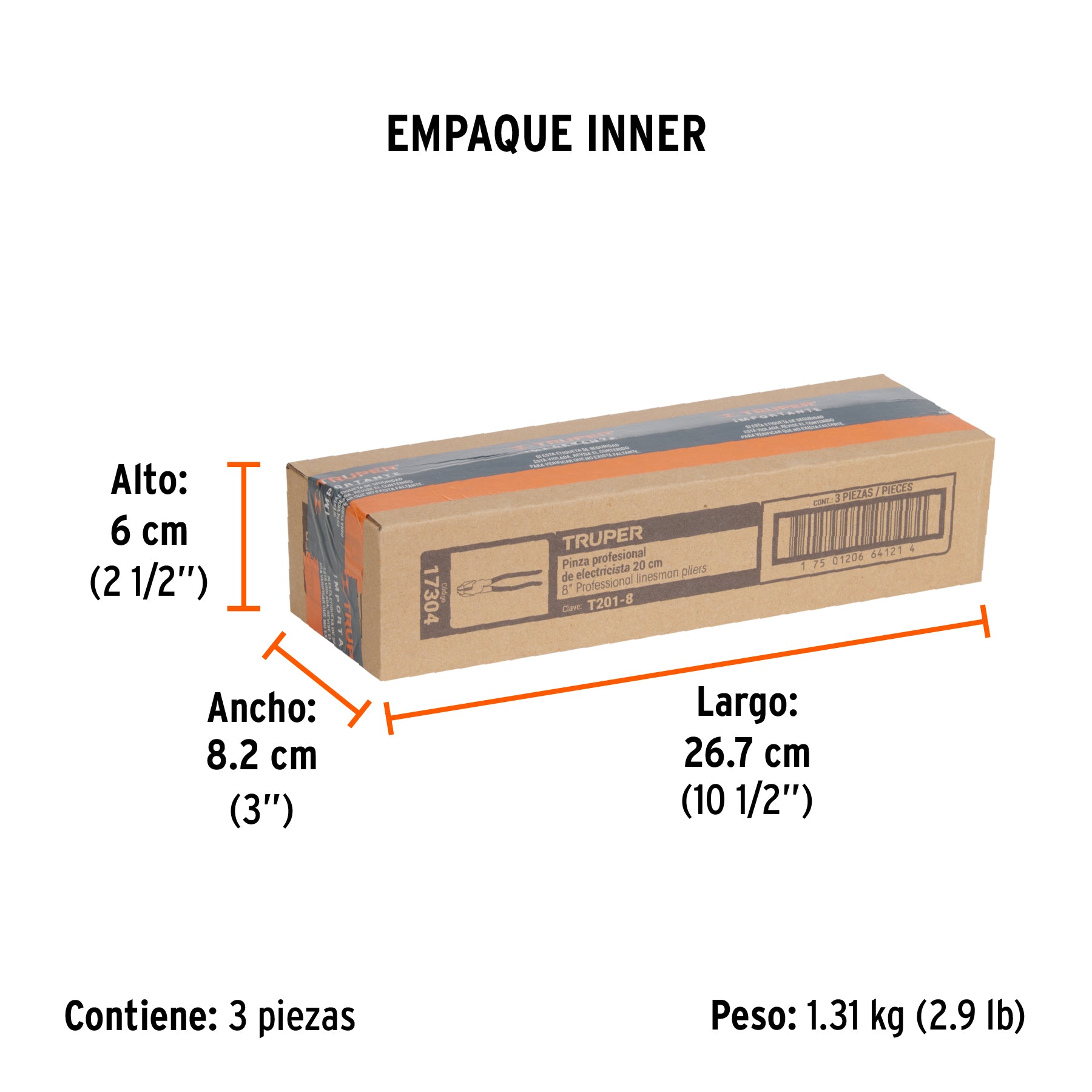 Pinza profesional para electricista 8", mango de vinil