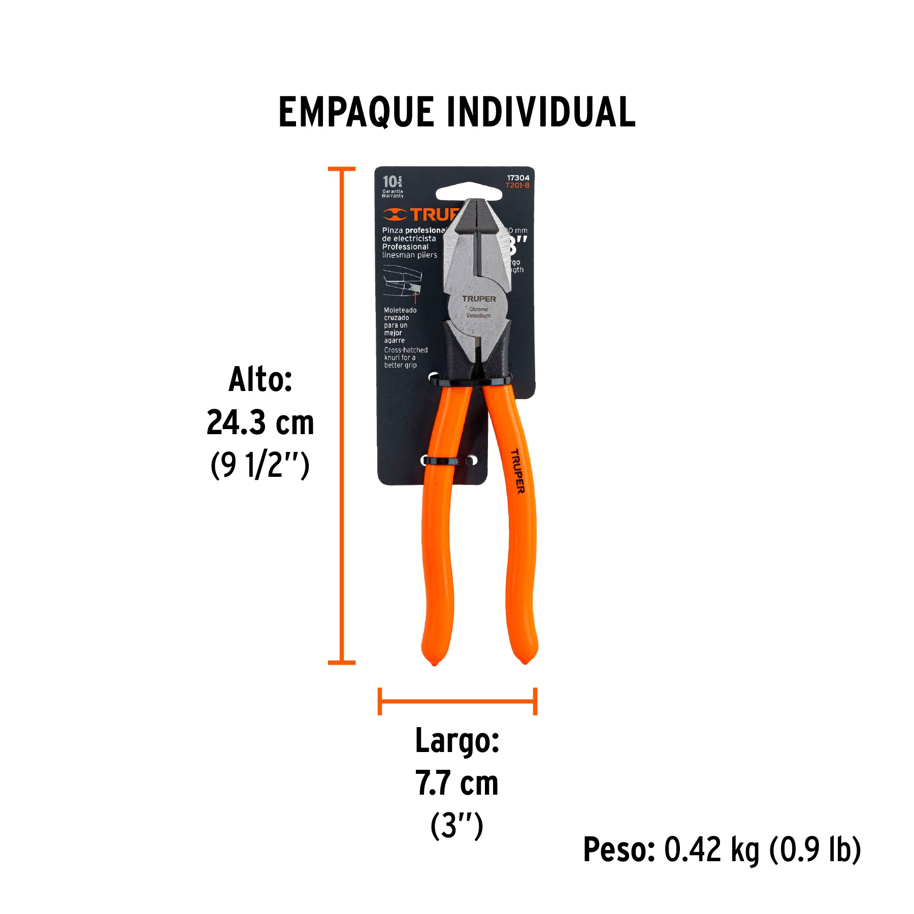 Pinza profesional para electricista 8", mango de vinil