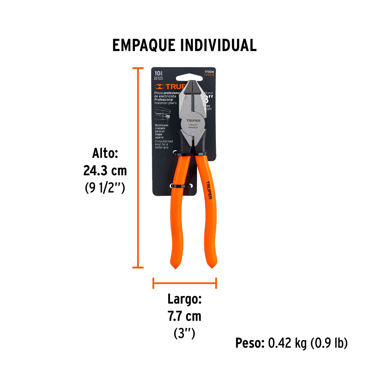 Pinza profesional para electricista 8", mango de vinil