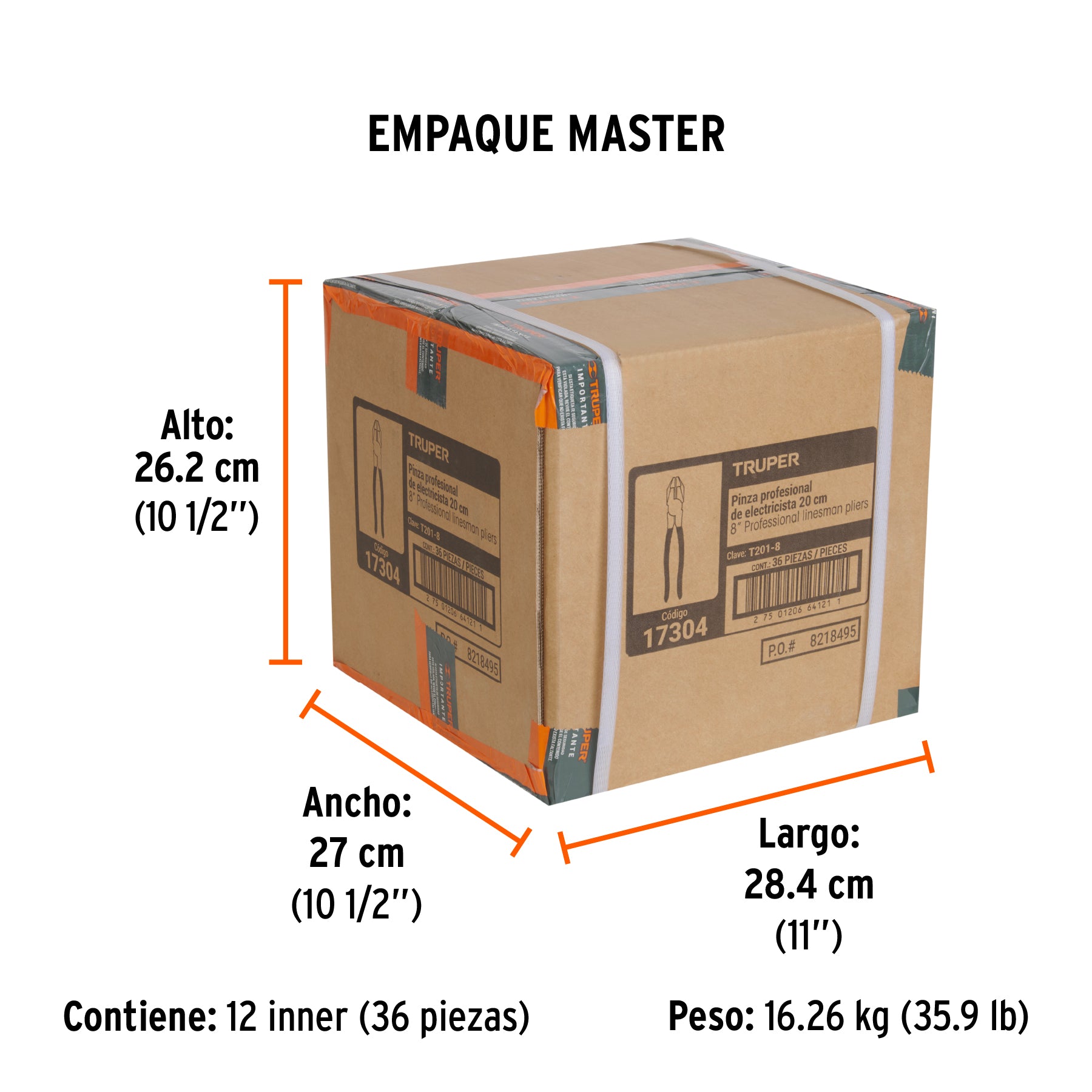 Pinza profesional para electricista 8", mango de vinil