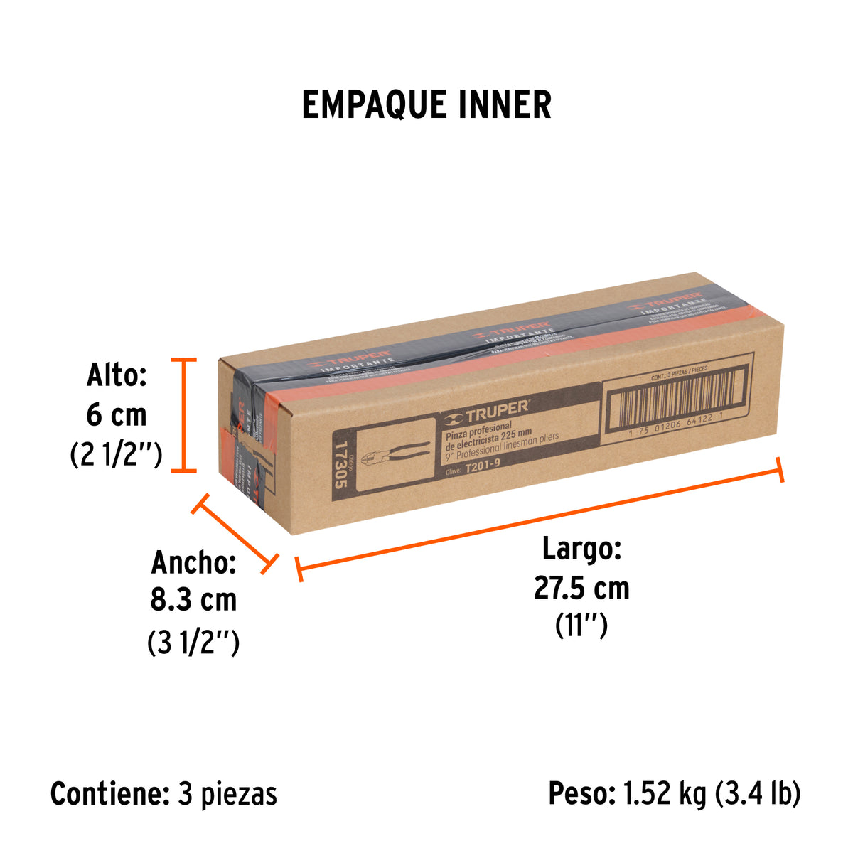 Pinza profesional para electricista 9', mango de PVC