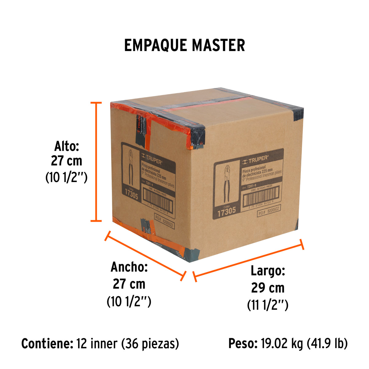 Pinza profesional para electricista 9', mango de PVC