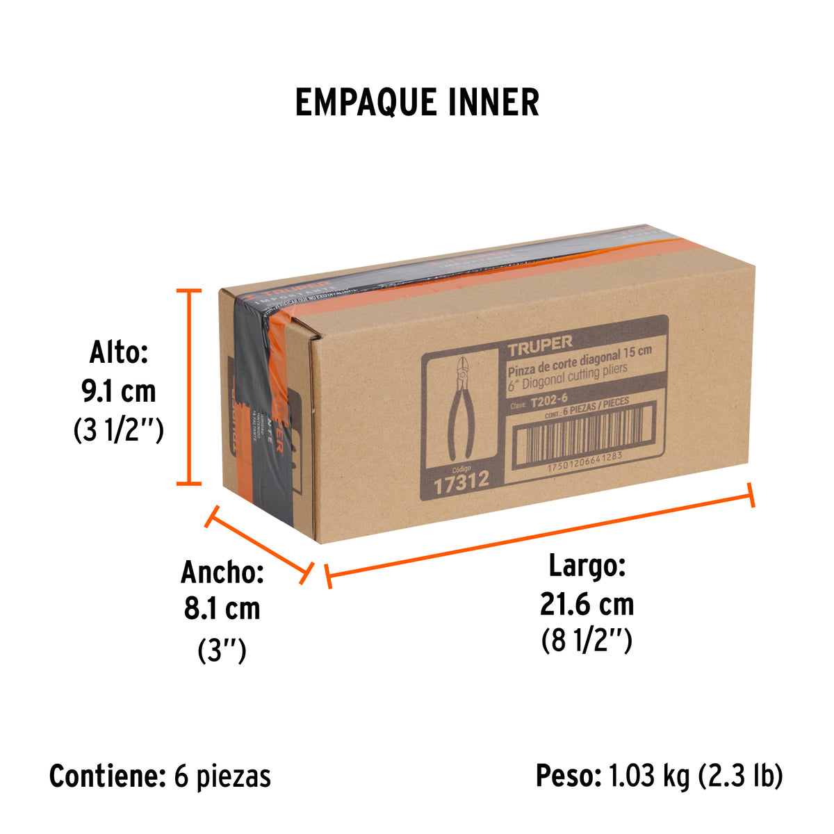 Pinza corte diagonal 6", mango de vinil