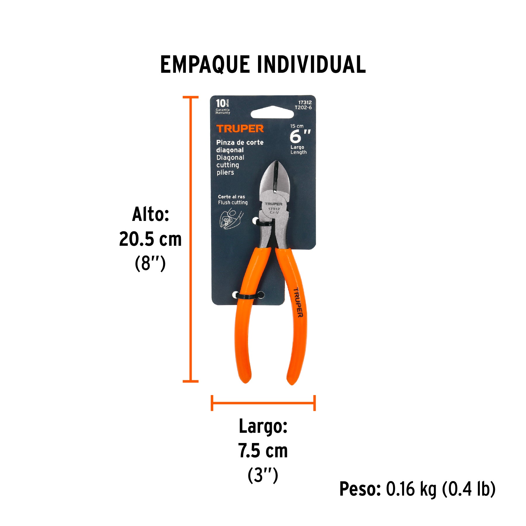 Pinza corte diagonal 6", mango de vinil