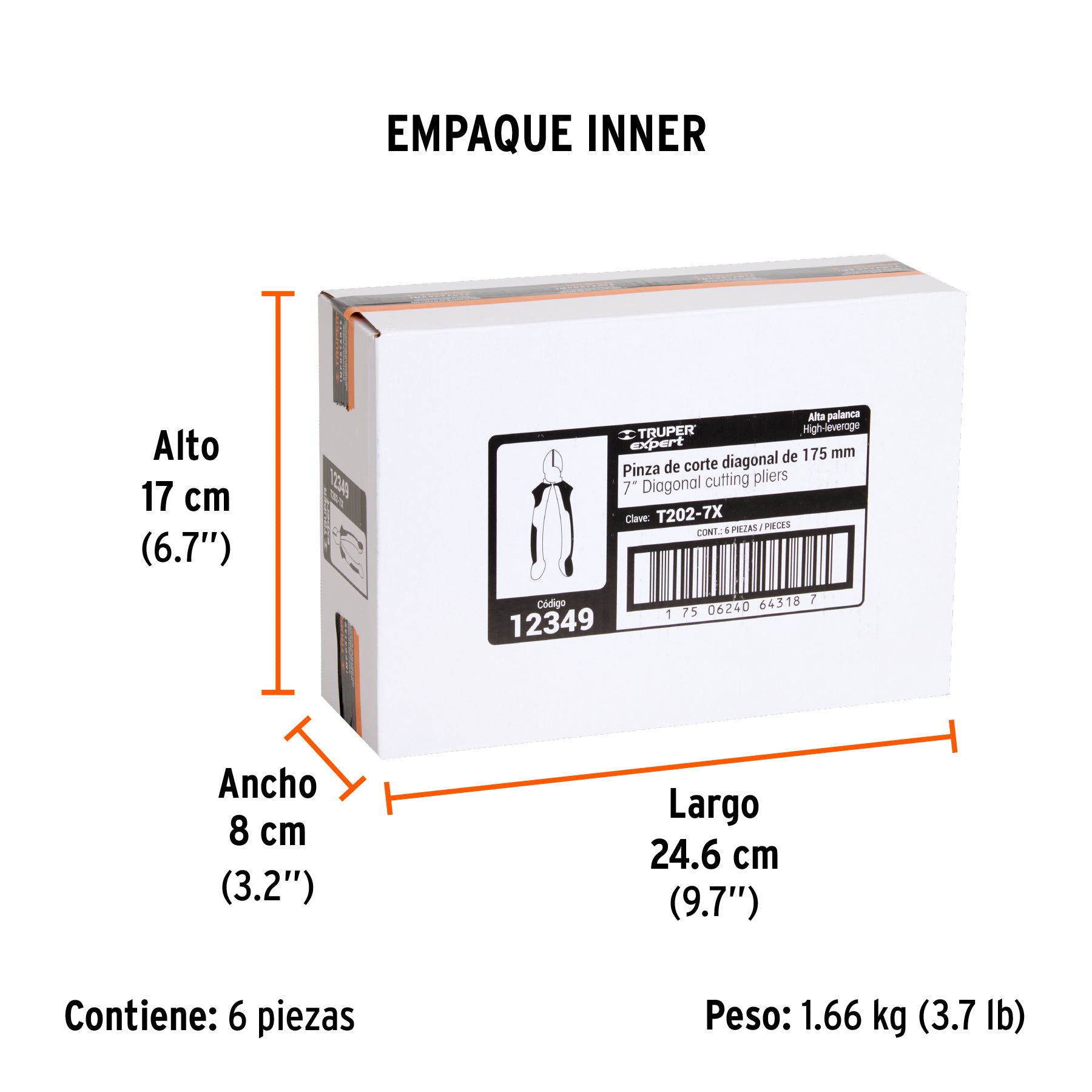 Pinza corte diagonal 7", mango comfort grip
