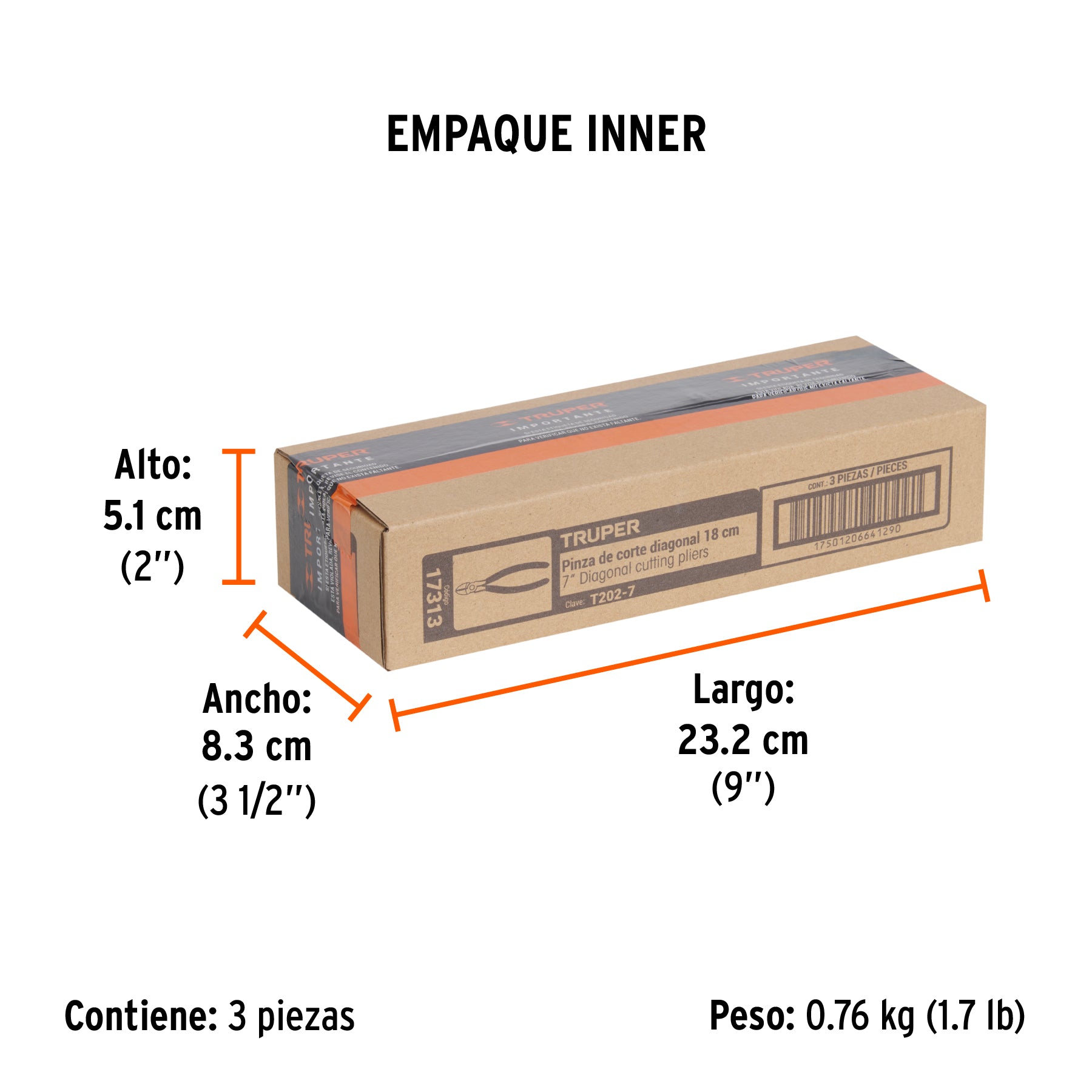 Pinza corte diagonal 7", mango de vinil