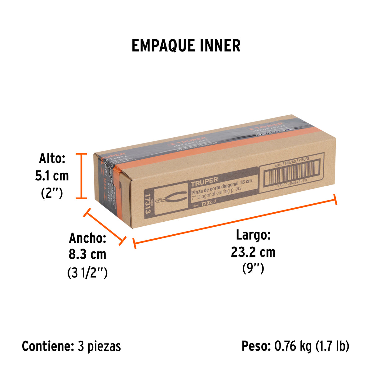 Pinza corte diagonal 7", mango de vinil