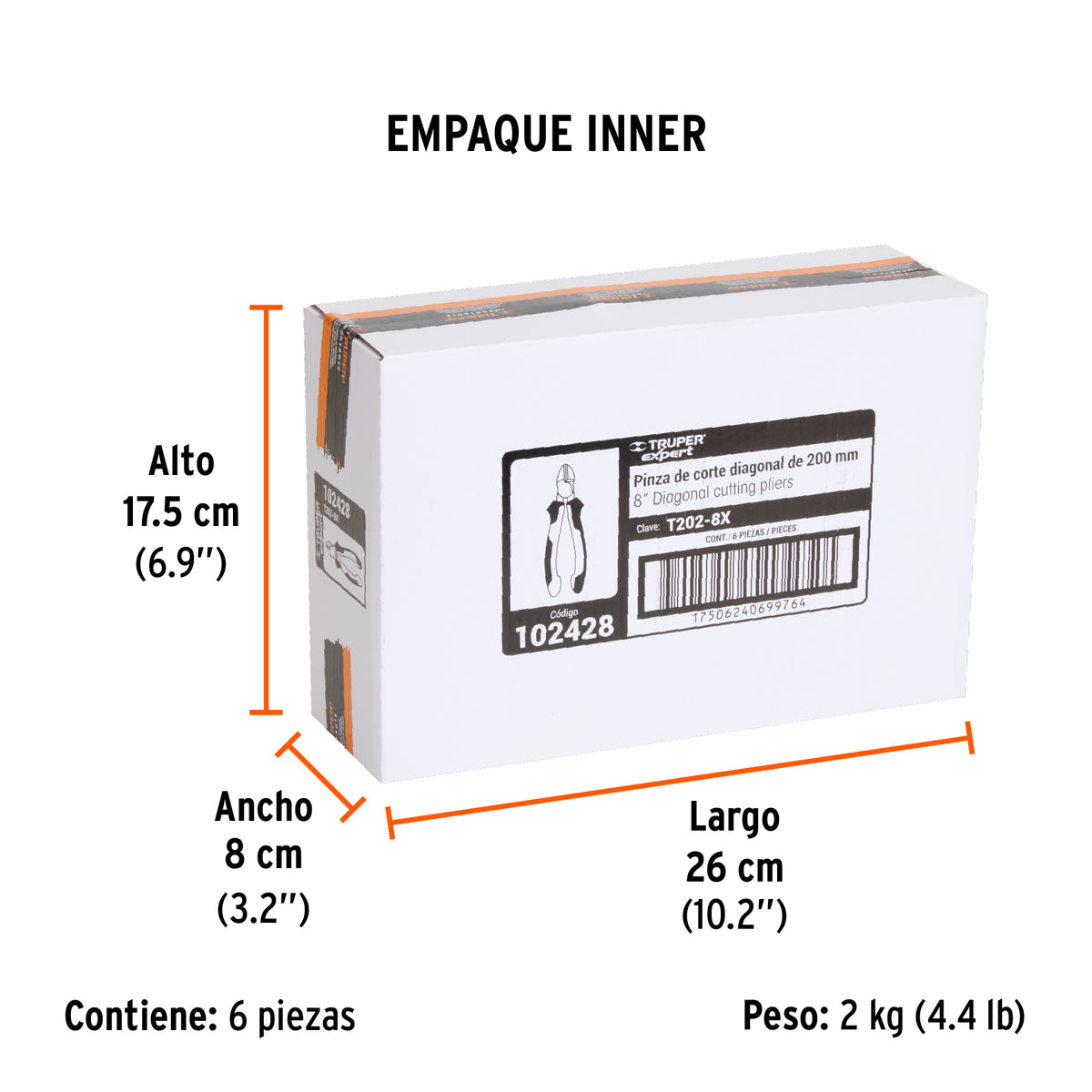 Pinza corte diagonal 8' mango Comfort Grip, Truper Expert