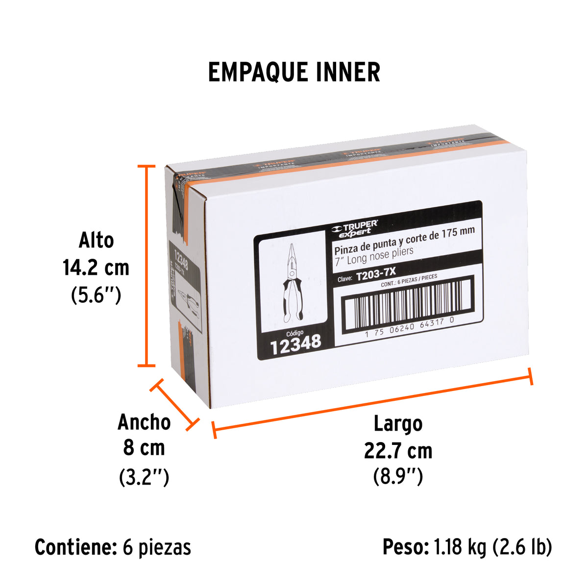 Pinza punta y corte 7", mango comfort grip