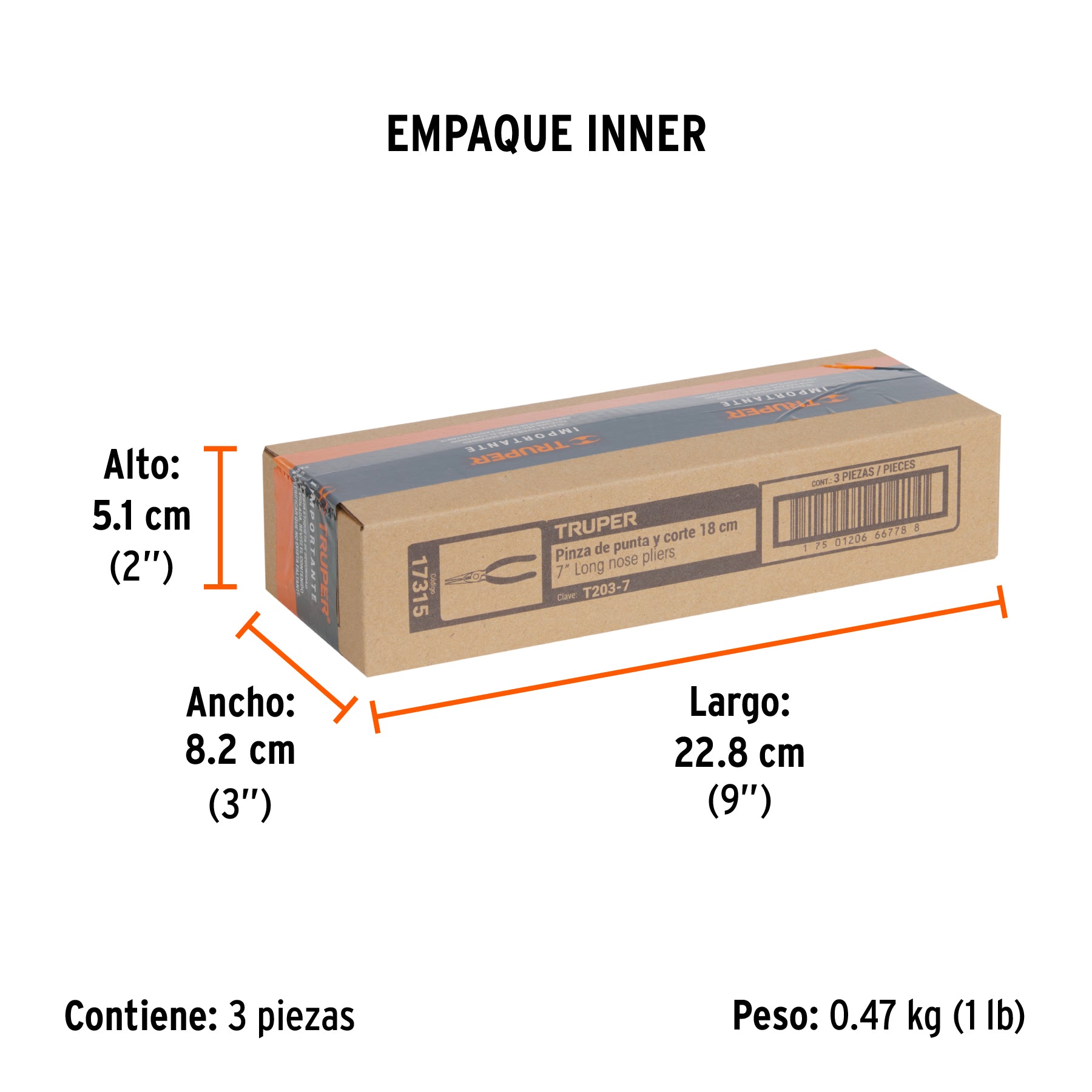 Pinza punta y corte 7", mango de vinil