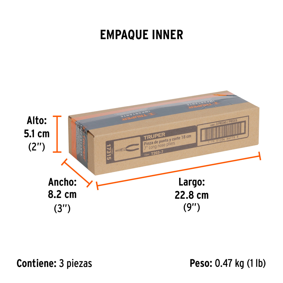 Pinza punta y corte 7", mango de vinil