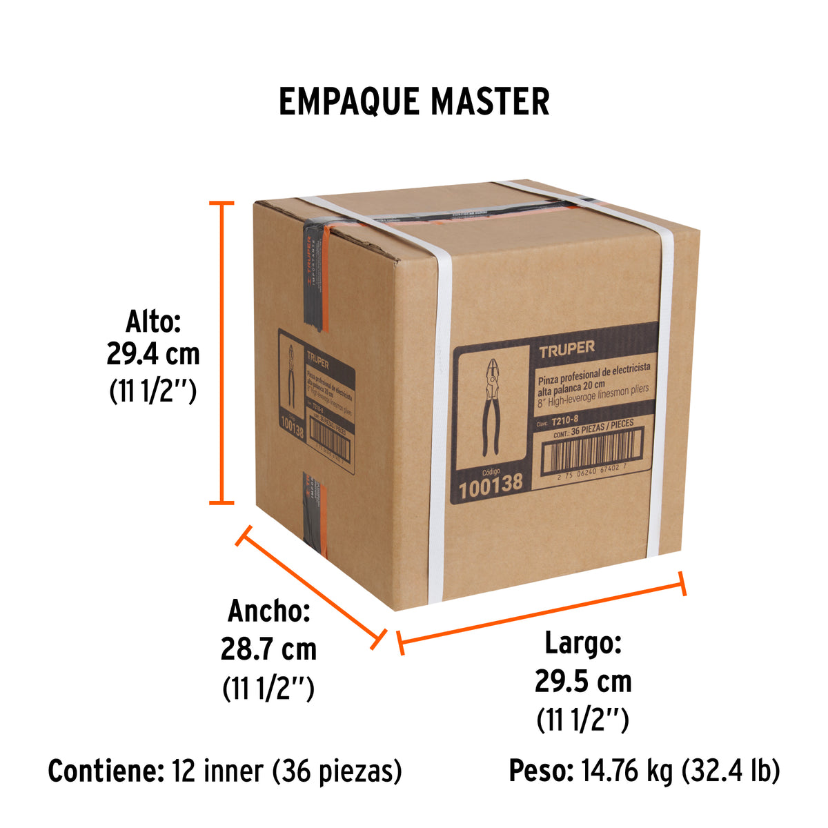 Pinza para electricista 8" alta palanca mango PVC, TRUPER