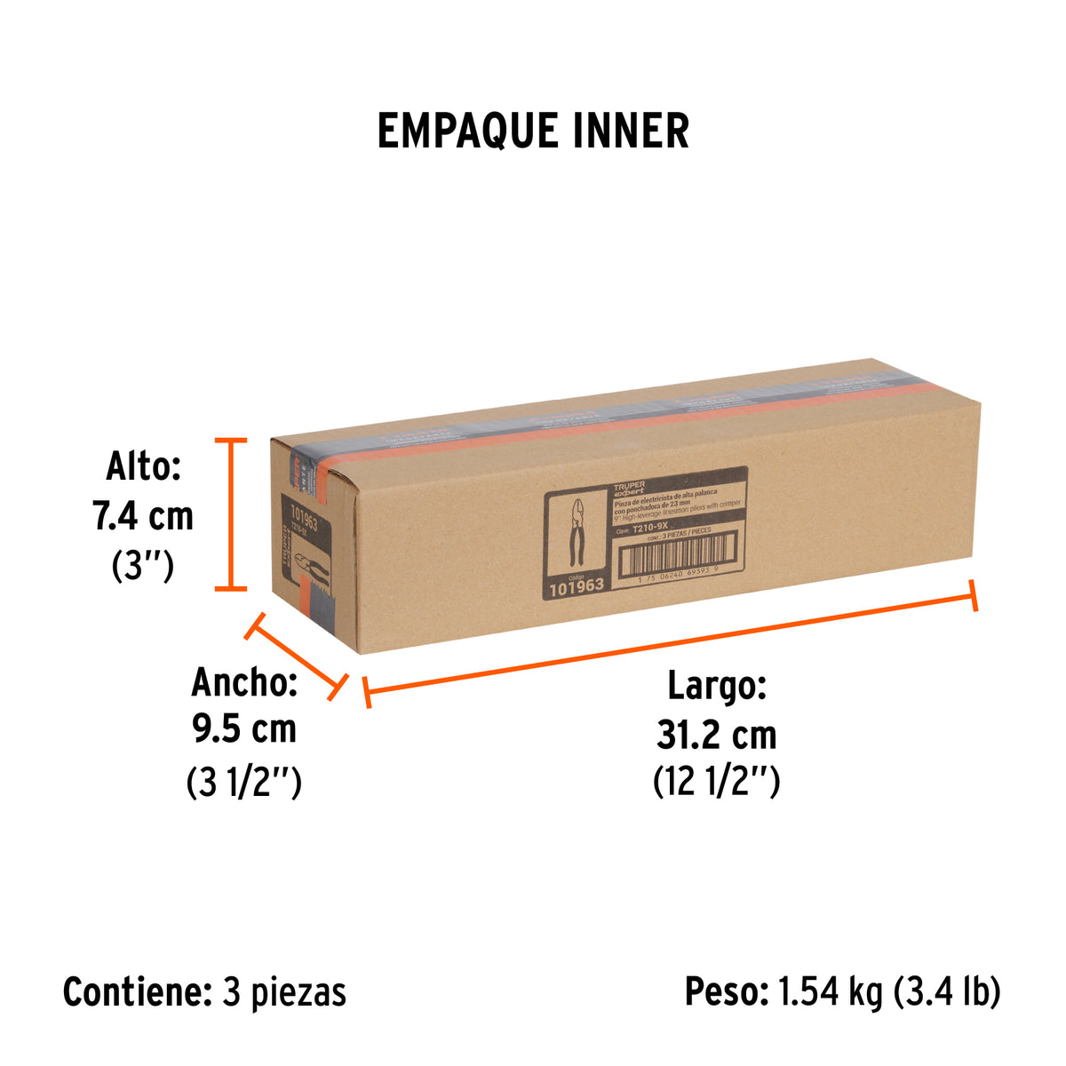 Pinza para electricista 9" c/ponchador de terminales, EXPERT