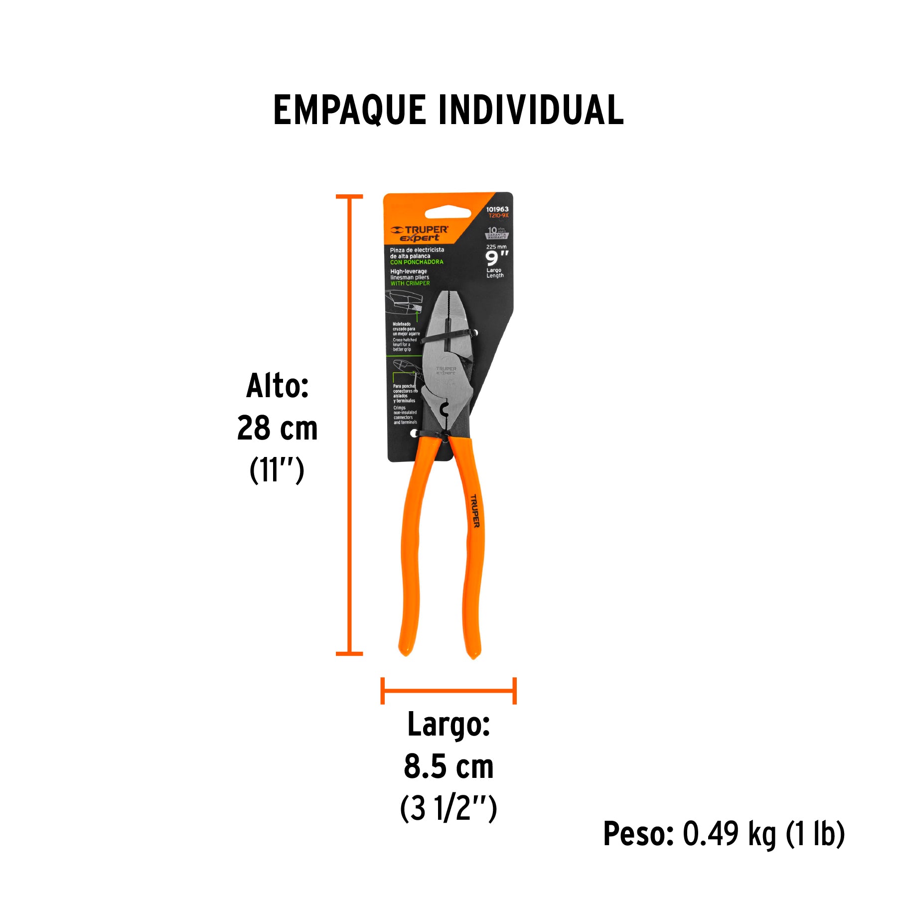 Pinza para electricista 9' c/ponchador de terminales, Expert