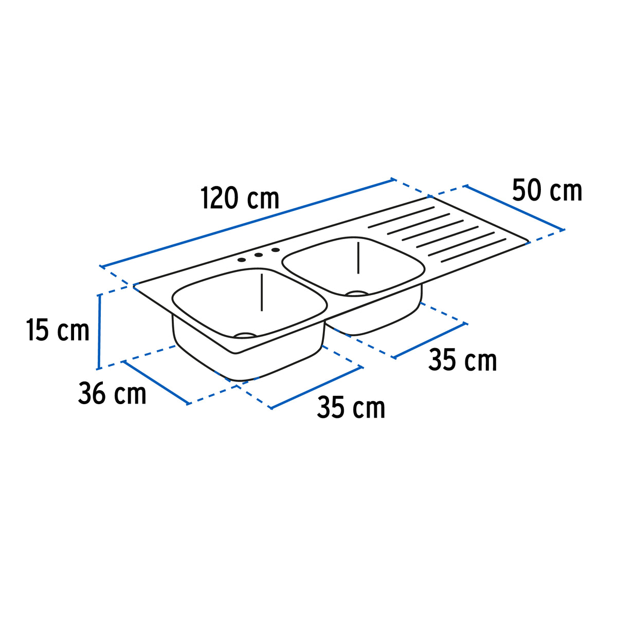 Tarja de empotrar 120x50x15 cm doble tina derecha Basic