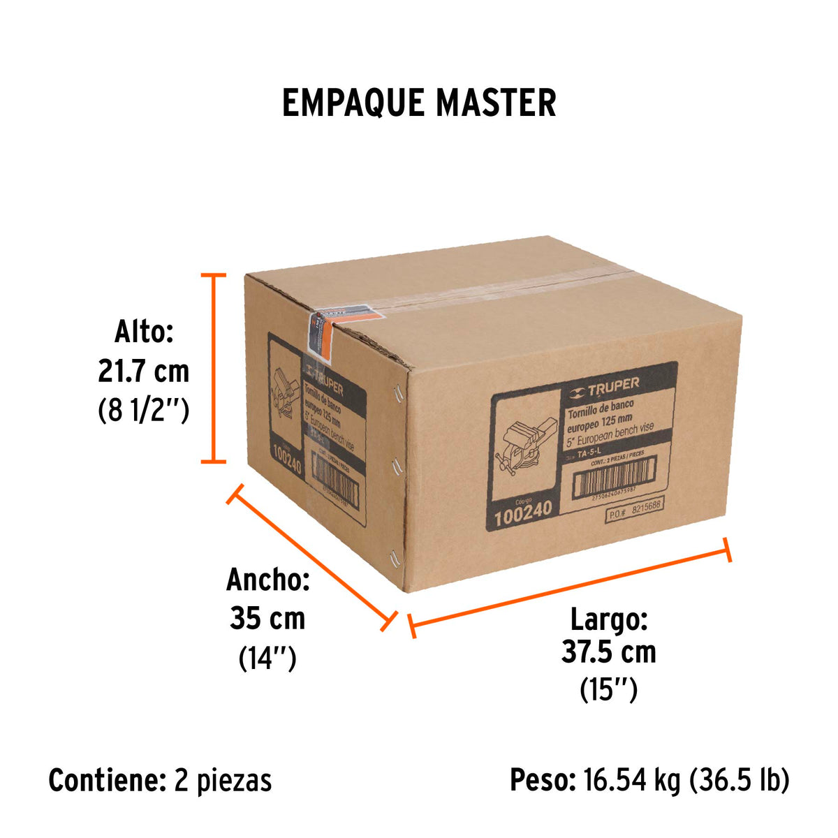 Tornillo de banco 5" tipo europeo de hierro nodular, TRUPER