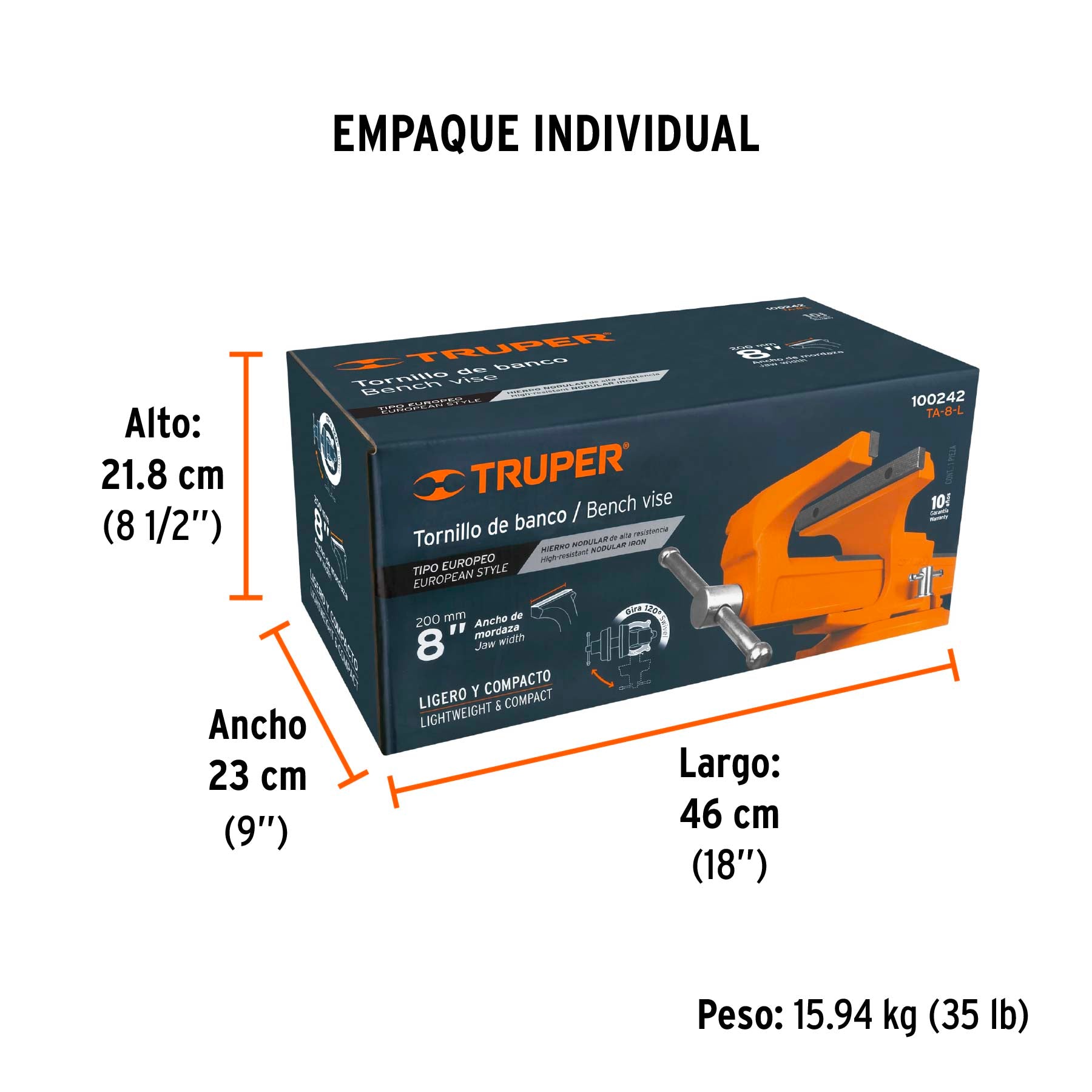 Tornillos de banco tipo Europeo, hierro nodular, 8"