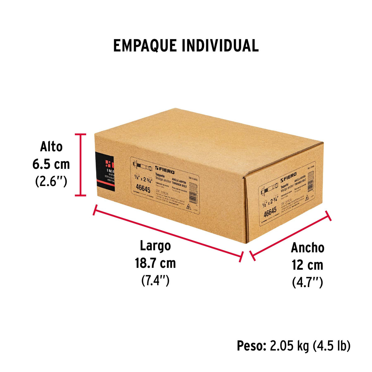 Caja con 25 taquetes arpón de 1/2' x 2-3/4', Fiero