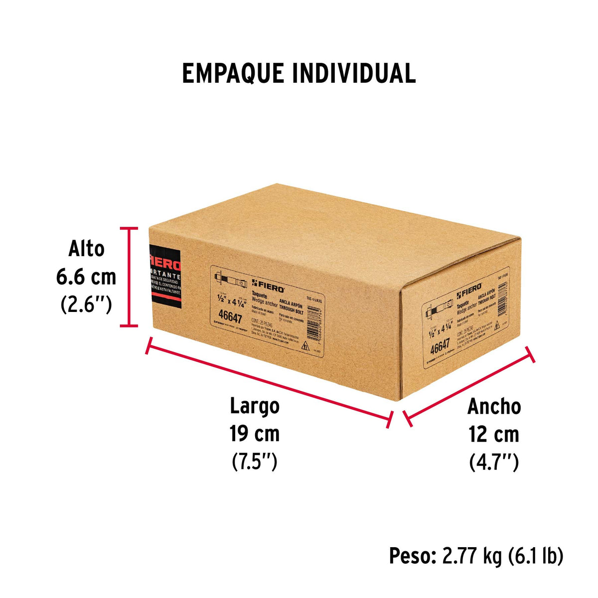 Caja con 25 taquetes arpón de 1/2' x 4-1/4', Fiero