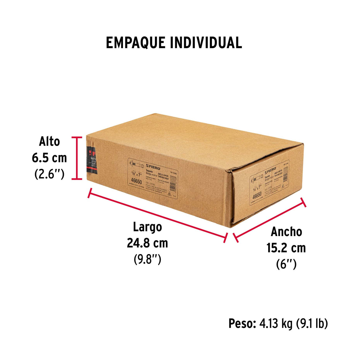 Caja con 25 taquetes arpón de 1/2' x 7', Fiero