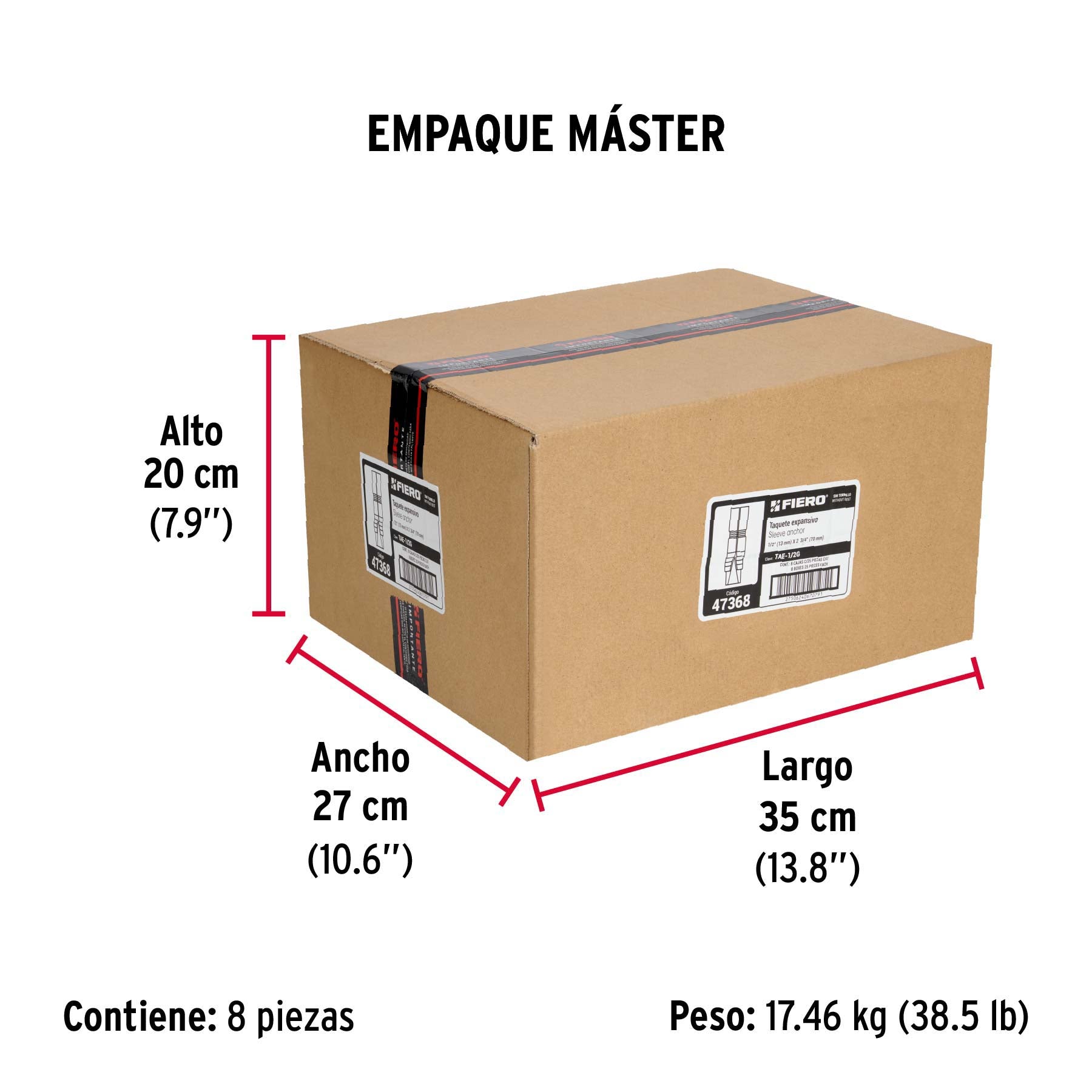 Taquete de expansión, 1/2" sin tornillo, caja 25 piezas