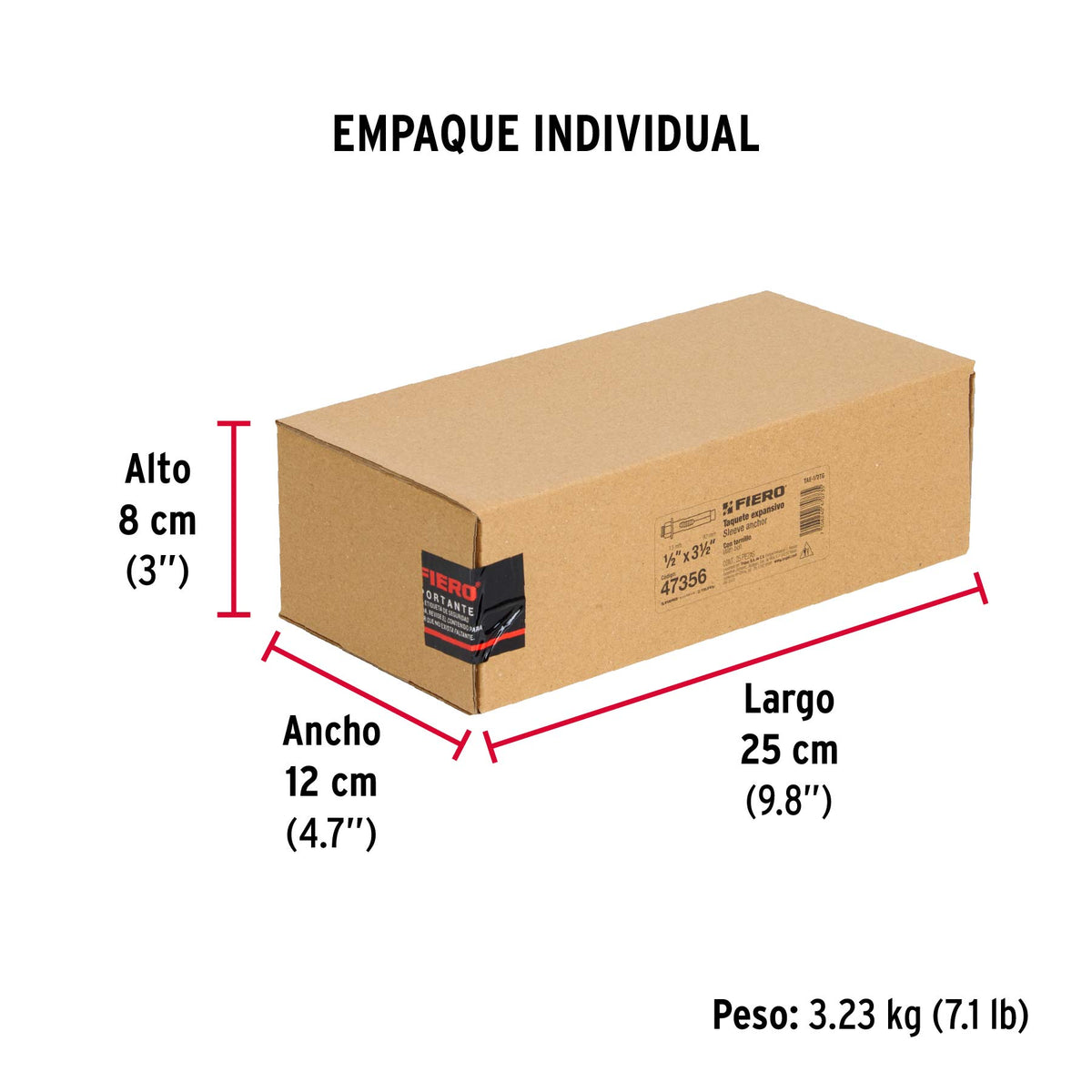 Taquete de expansión, 1/2" con tornillo, caja 25 piezas